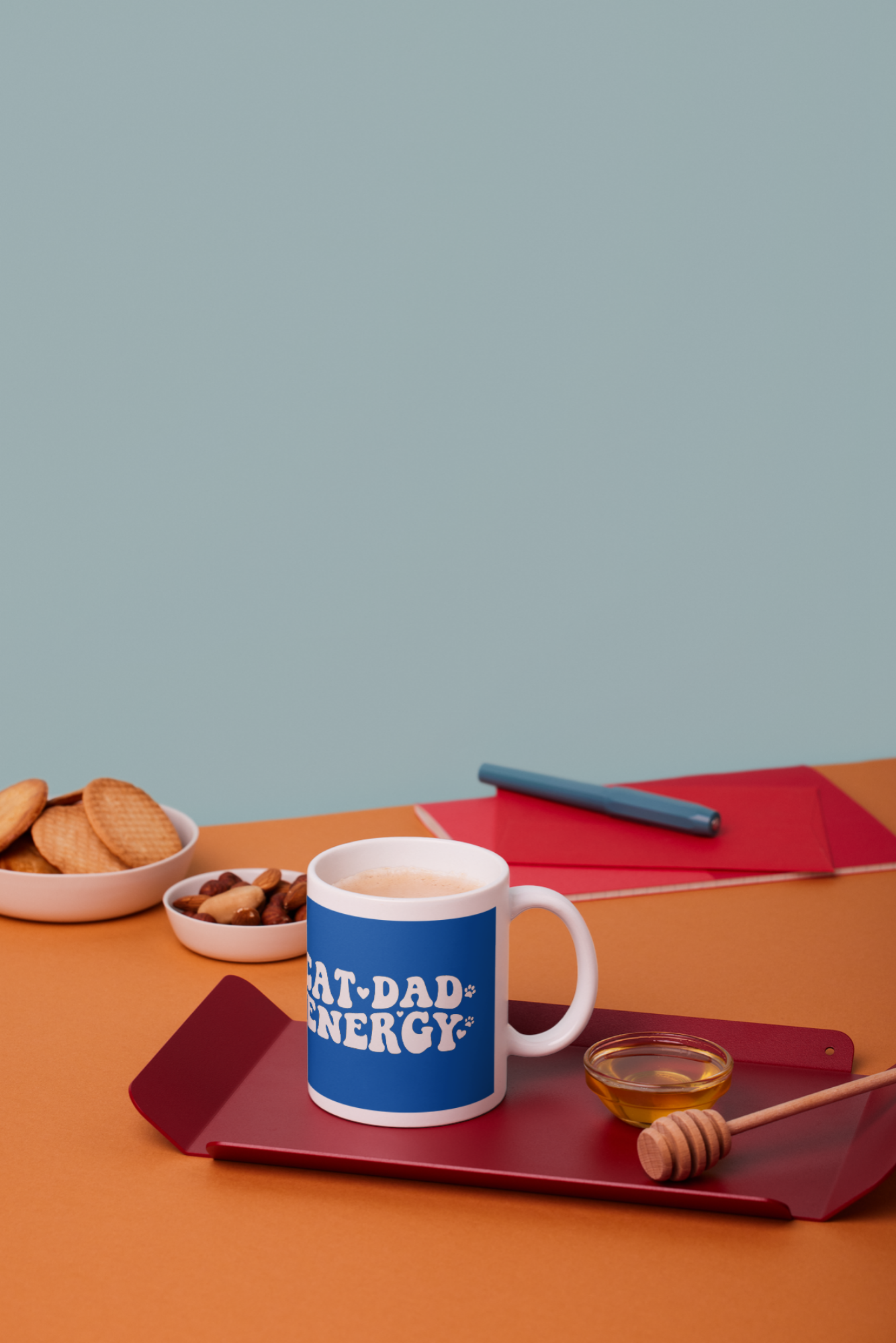 Cat Dad Energy Retro Mug | 11oz Groovy 70s Ceramic Coffee Cup
