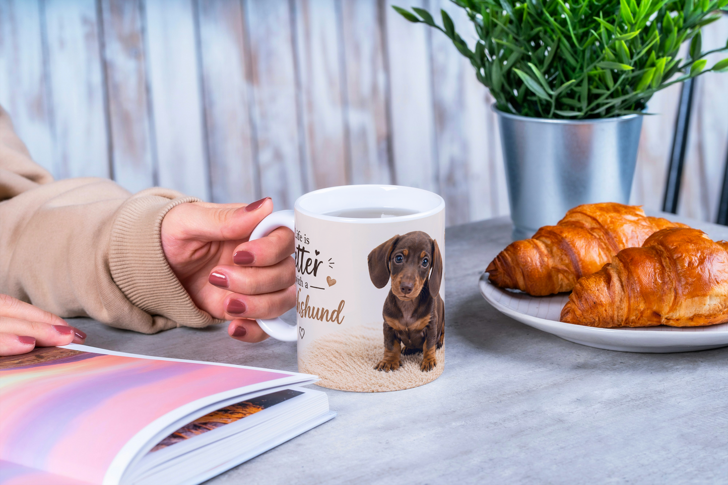 Dachshund Puppy Mug – Cute Sausage Dog Coffee Cup Gift | Dog Lover Aesthetic Ceramic Mug