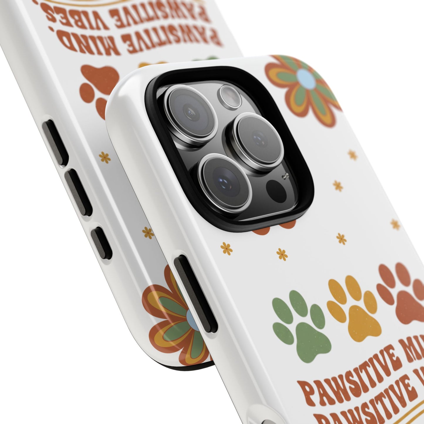 "Pawsitive Mind, Pawsitive Vibes" Retro 70s Floral Phone Case – KindPawsClub Protective Tech Wear