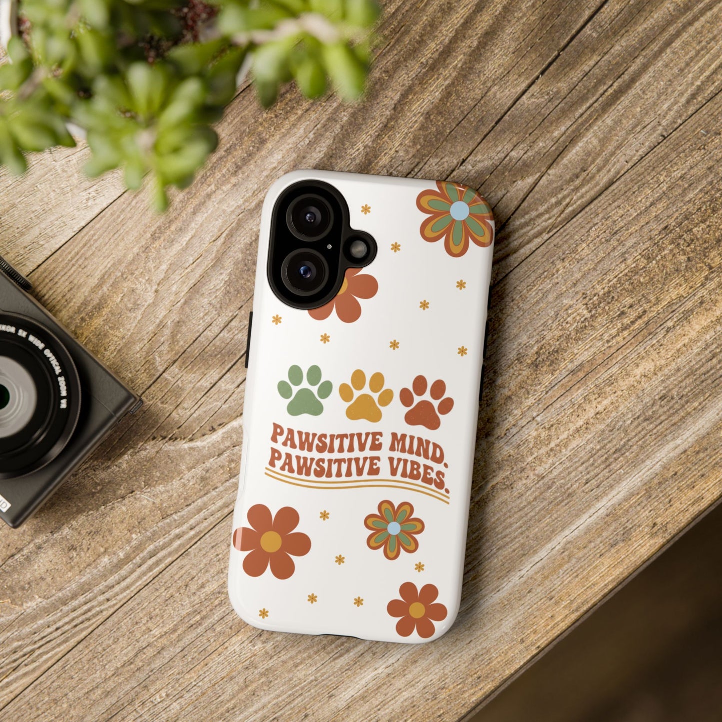 "Pawsitive Mind, Pawsitive Vibes" Retro 70s Floral Phone Case – KindPawsClub Protective Tech Wear
