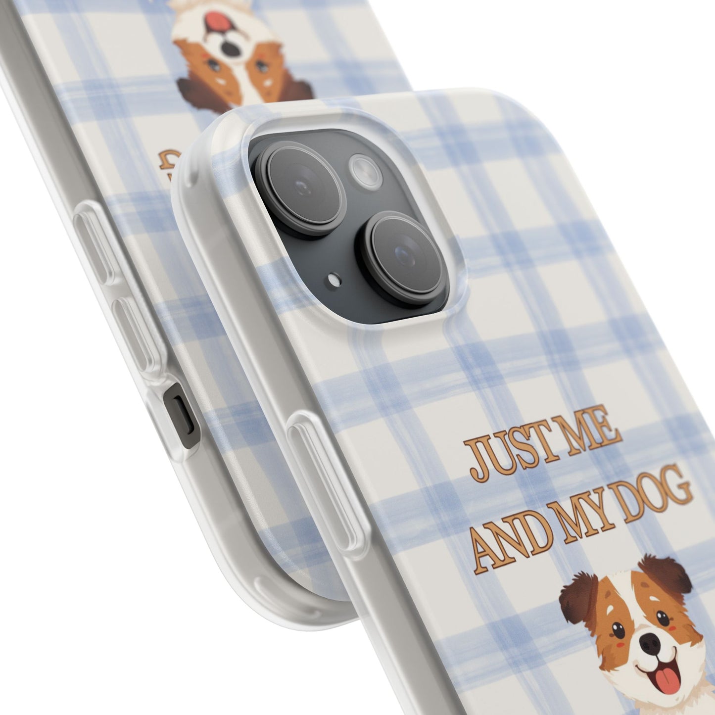 "Just Me and My Dog" iPhone Case – Retro 70s Blue Gingham Pet Wellness Phone Cover