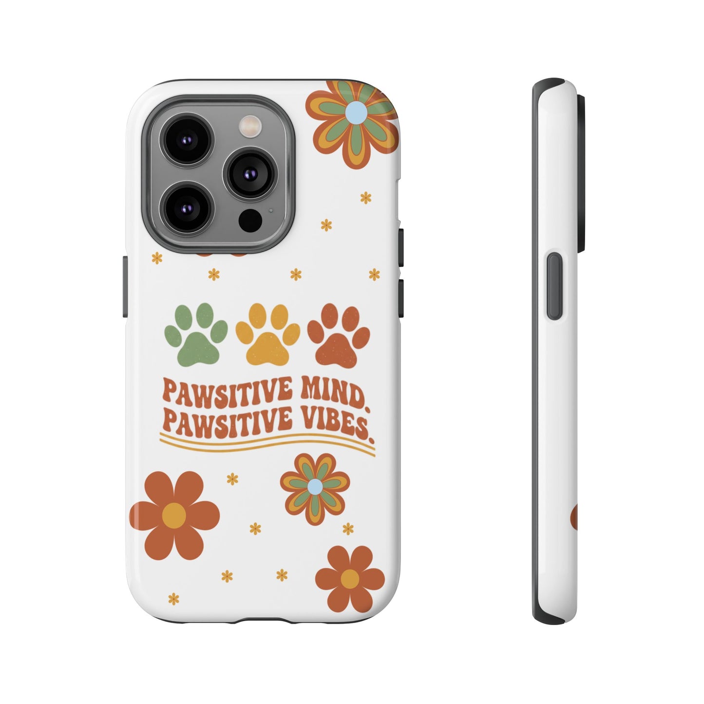 "Pawsitive Mind, Pawsitive Vibes" Retro 70s Floral Phone Case – KindPawsClub Protective Tech Wear