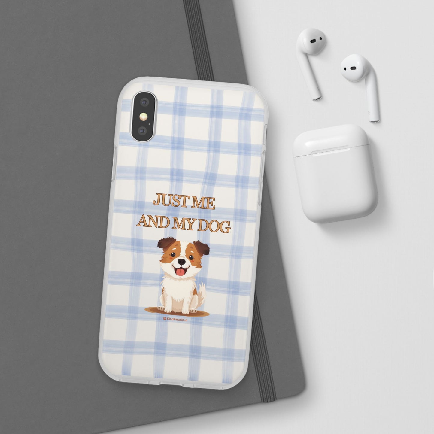 "Just Me and My Dog" iPhone Case – Retro 70s Blue Gingham Pet Wellness Phone Cover