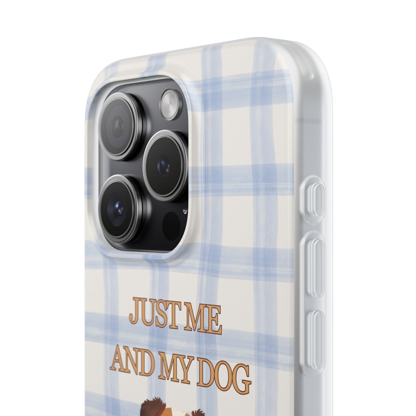 "Just Me and My Dog" iPhone Case – Retro 70s Blue Gingham Pet Wellness Phone Cover