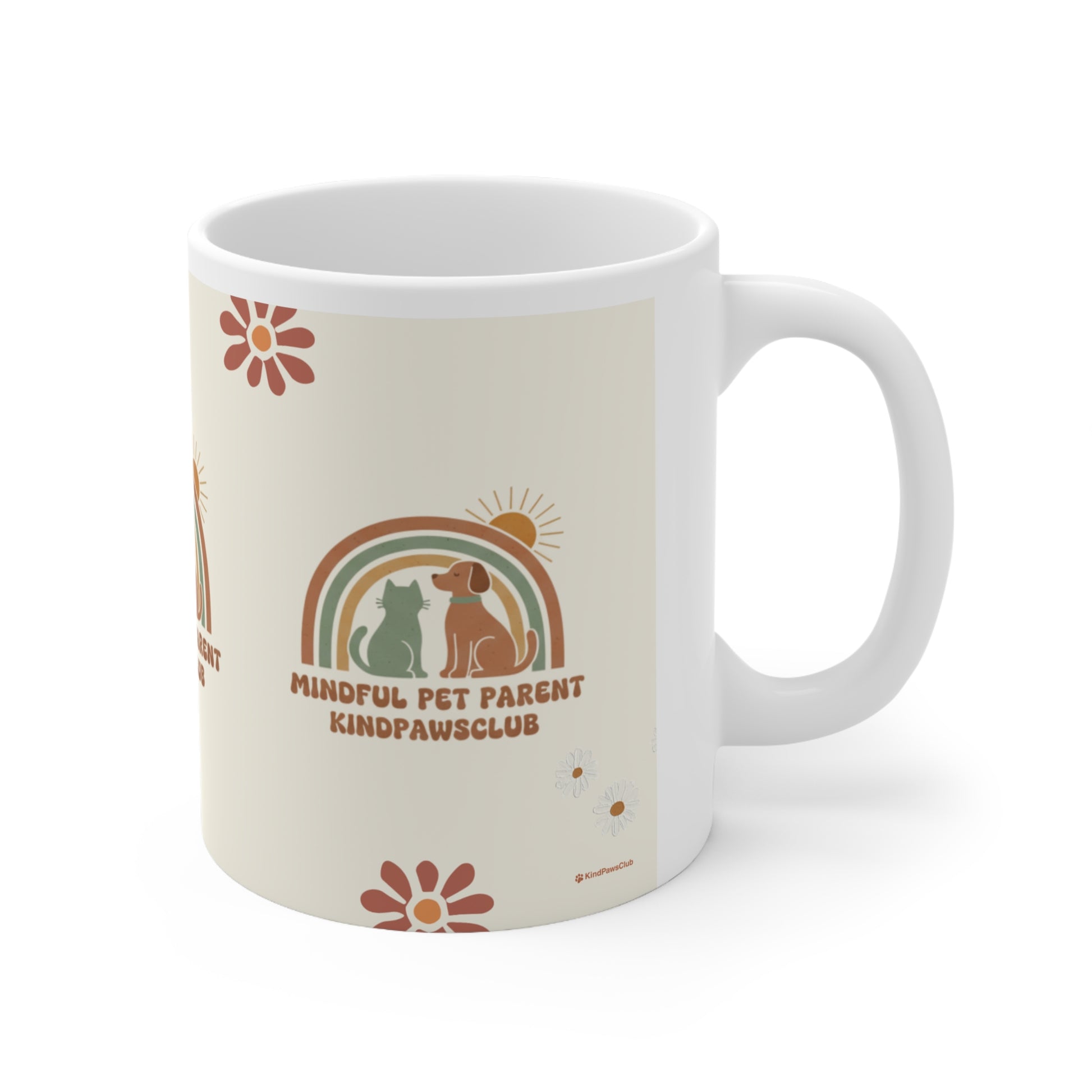 Mug with 'Mindful Pet Parent Kindpawsclub' design on a white background