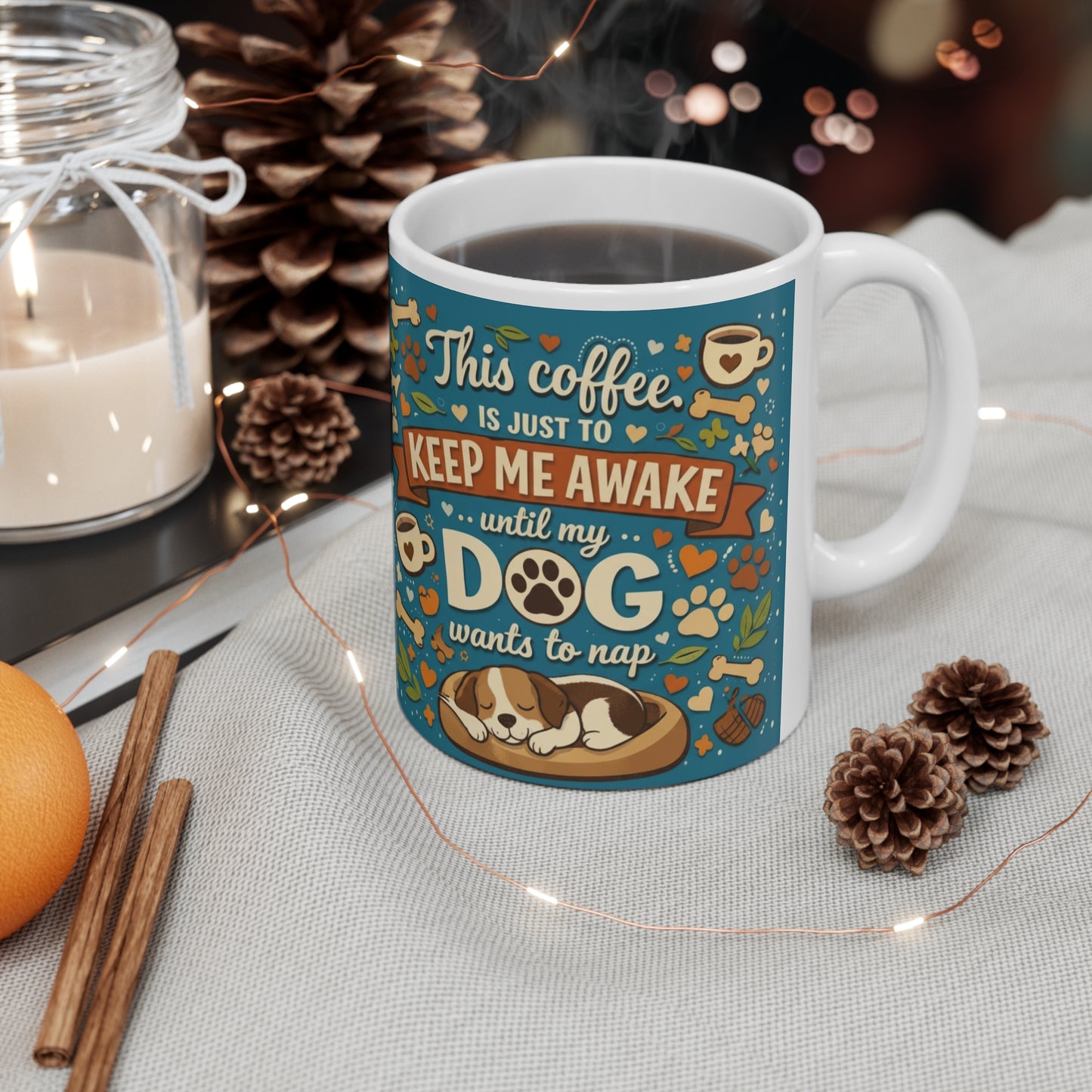 "Coffee & Dog Naps" Retro Mug – 70s Aesthetic Humorous Pet Lover Coffee Cup