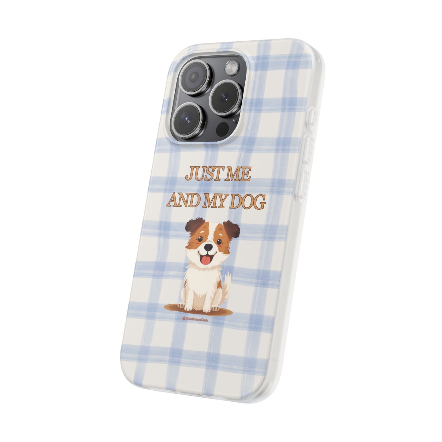 "Just Me and My Dog" iPhone Case – Retro 70s Blue Gingham Pet Wellness Phone Cover