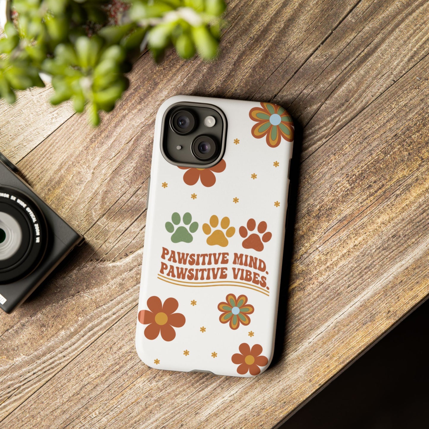 "Pawsitive Mind, Pawsitive Vibes" Retro 70s Floral Phone Case – KindPawsClub Protective Tech Wear