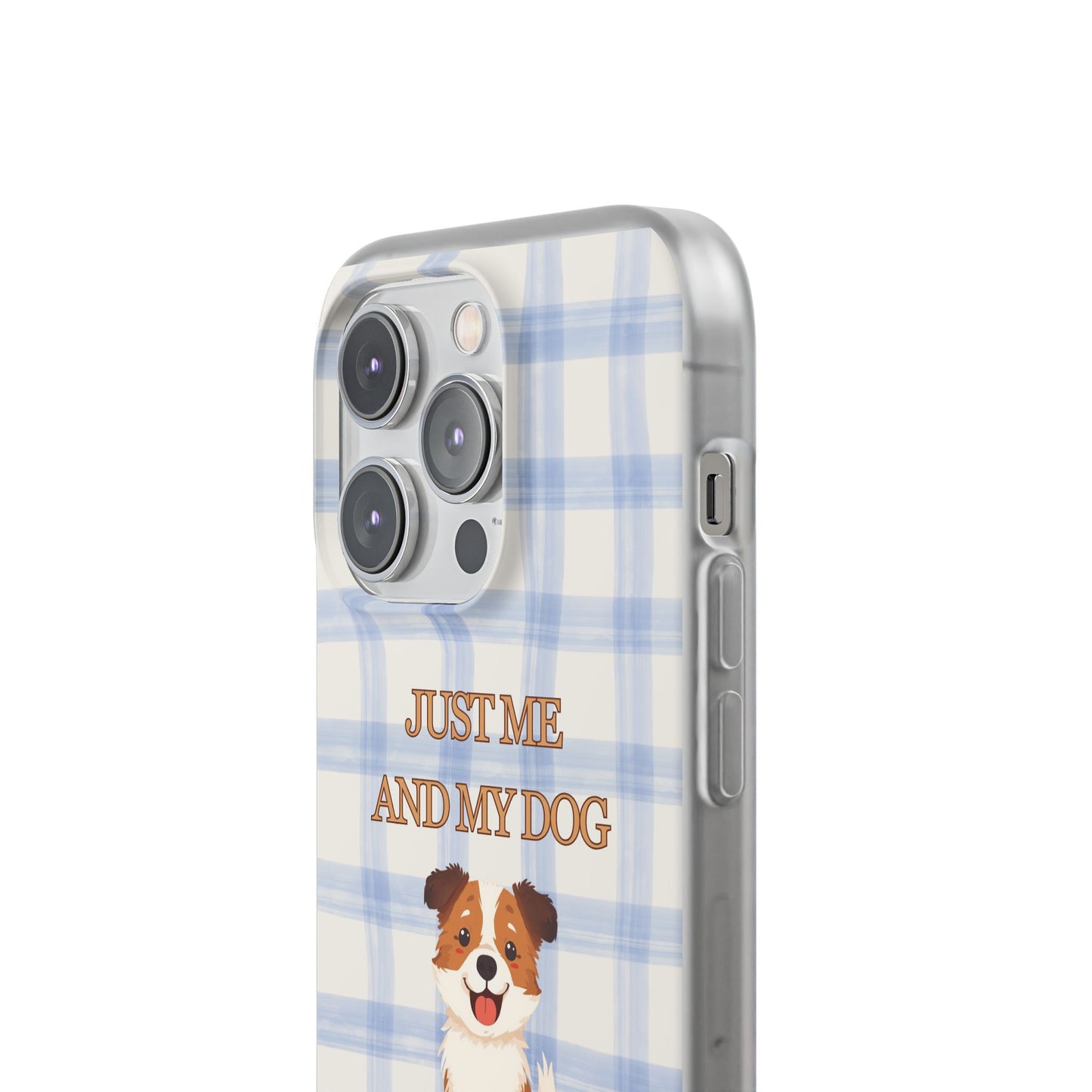"Just Me and My Dog" iPhone Case – Retro 70s Blue Gingham Pet Wellness Phone Cover