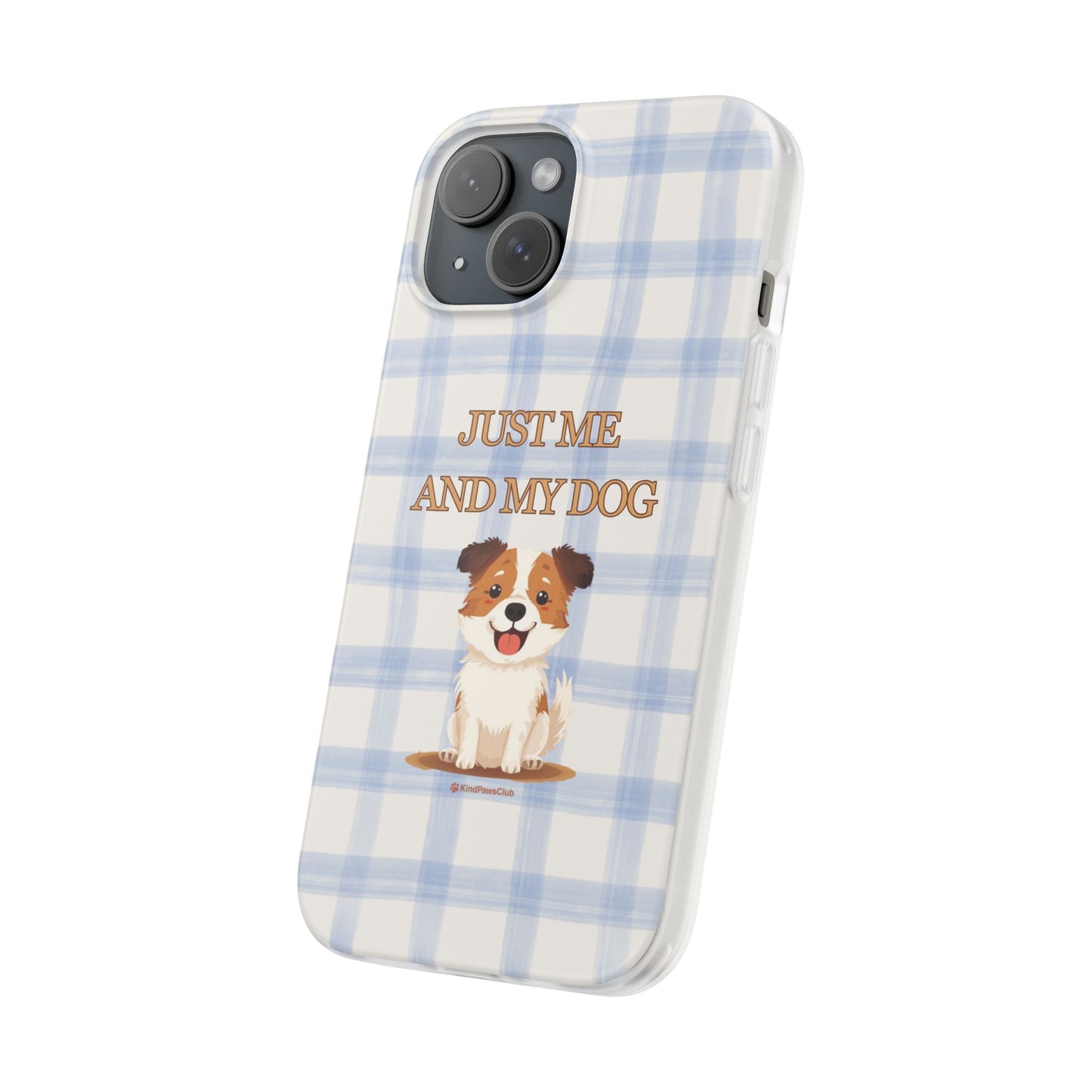 "Just Me and My Dog" iPhone Case – Retro 70s Blue Gingham Pet Wellness Phone Cover