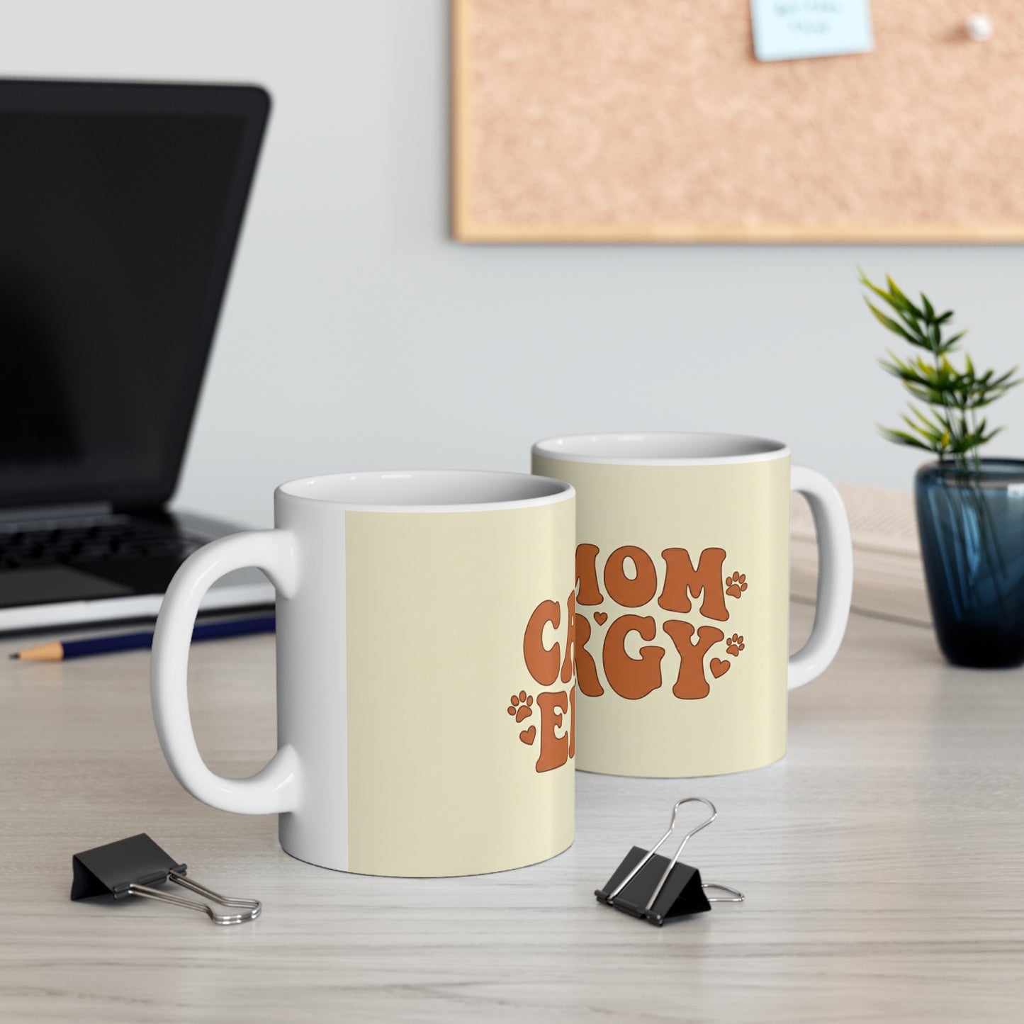 Cat Mom Energy Retro Mug | 11oz Minimalist 70s Ceramic Coffee Cup