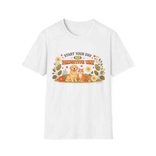 Start Your Day The Pawsitive Way – Retro Minimalist Pet Lover T-Shirt