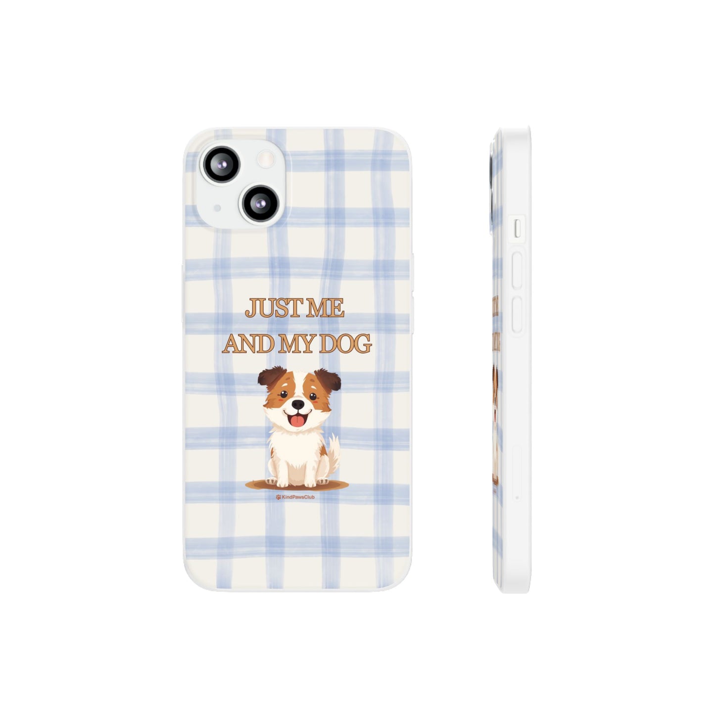 "Just Me and My Dog" iPhone Case – Retro 70s Blue Gingham Pet Wellness Phone Cover