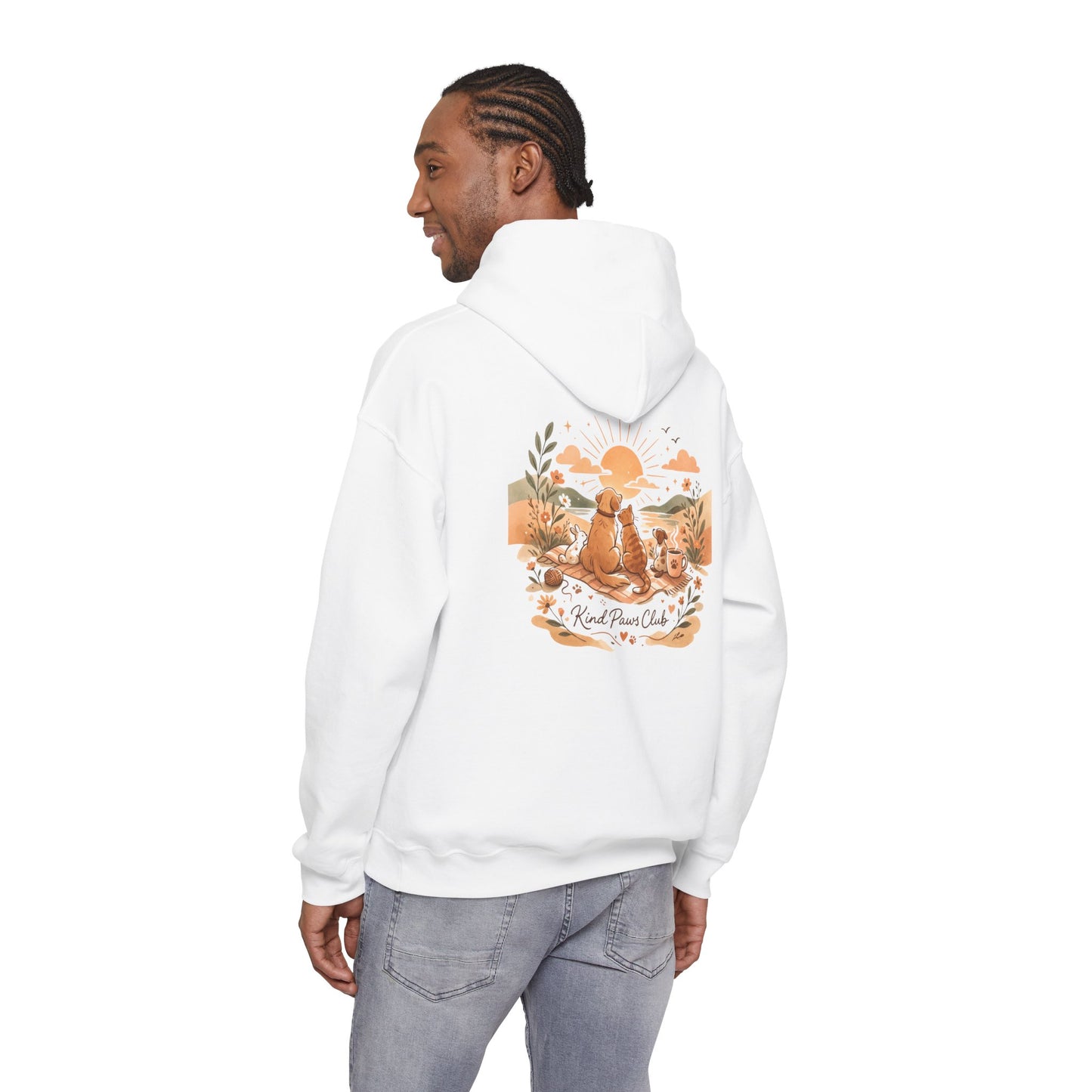Retro Sunset Pet Wellness Hoodie - 70s Minimalist KindPawsClub Oversized Sweatshirt