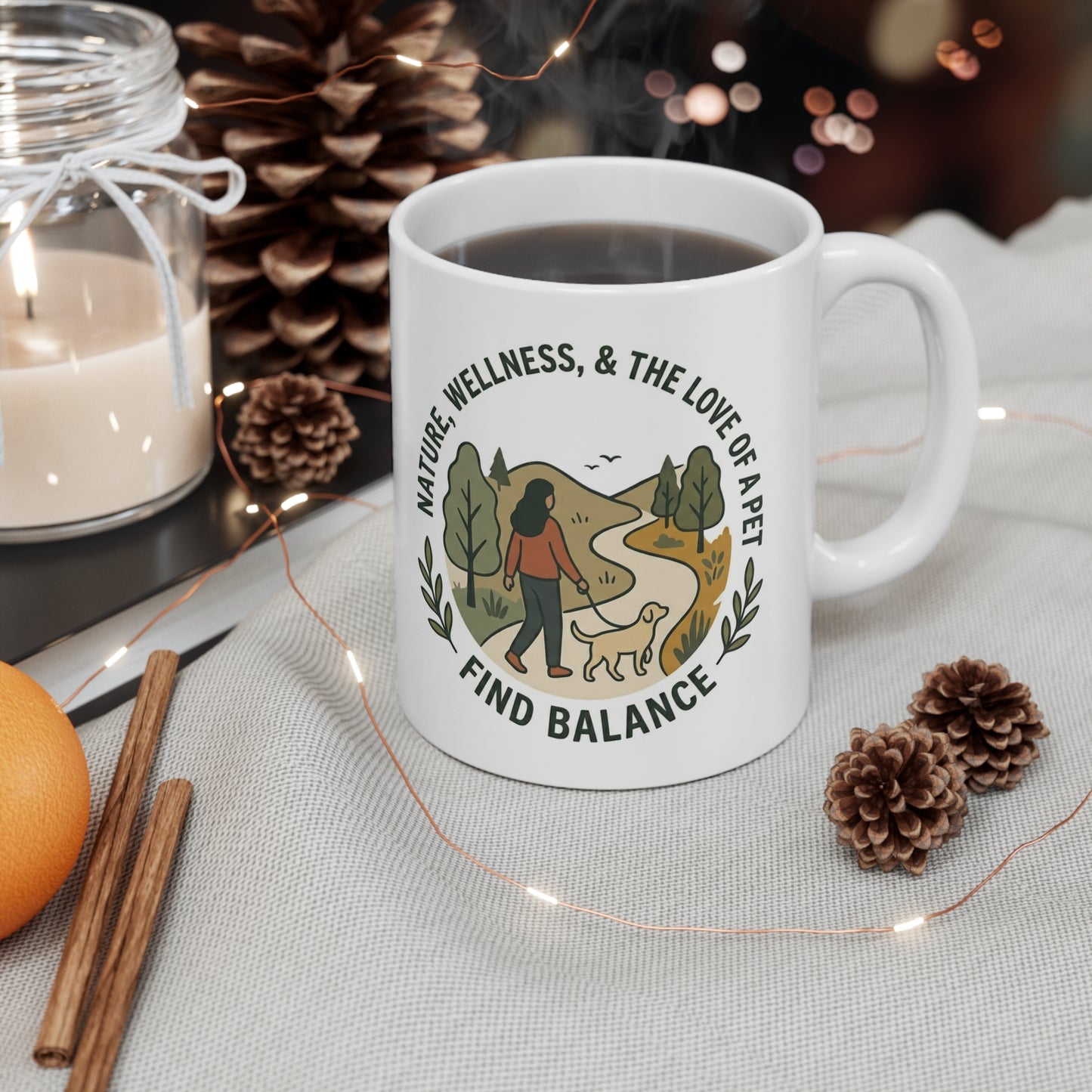 Find Balance Nature & Pet Wellness Mug | Retro Minimalist Ceramic Coffee Cup