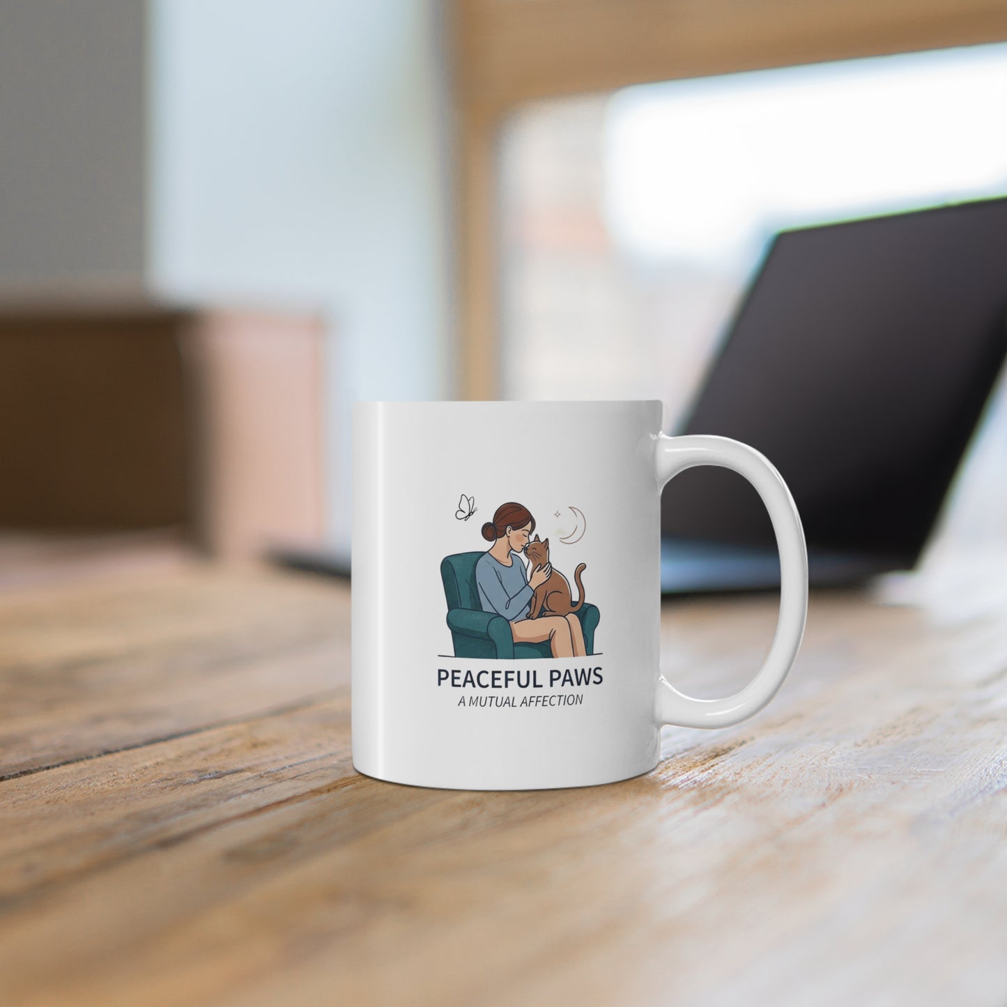 Peaceful Paws Cat Mom Mug - Minimalist Mutual Affection Coffee Cup