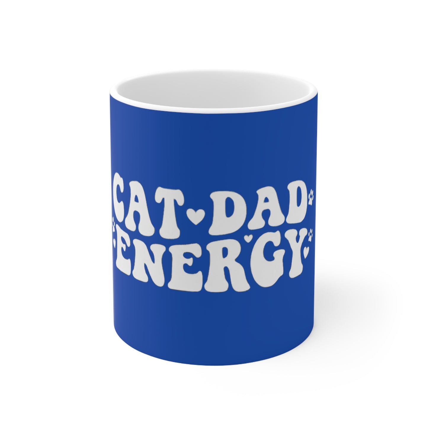 Cat Dad Energy Retro Mug | 11oz Groovy 70s Ceramic Coffee Cup