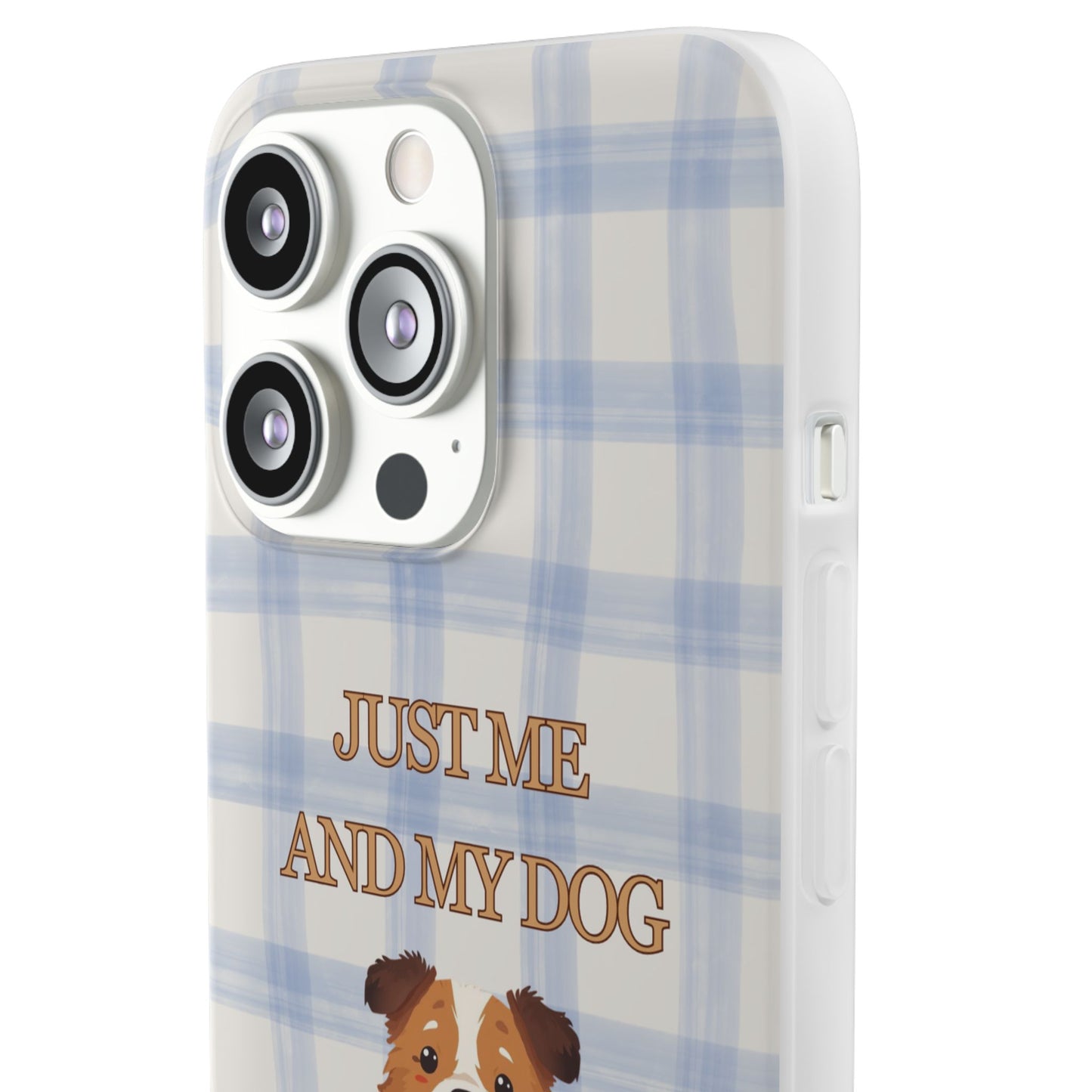"Just Me and My Dog" iPhone Case – Retro 70s Blue Gingham Pet Wellness Phone Cover