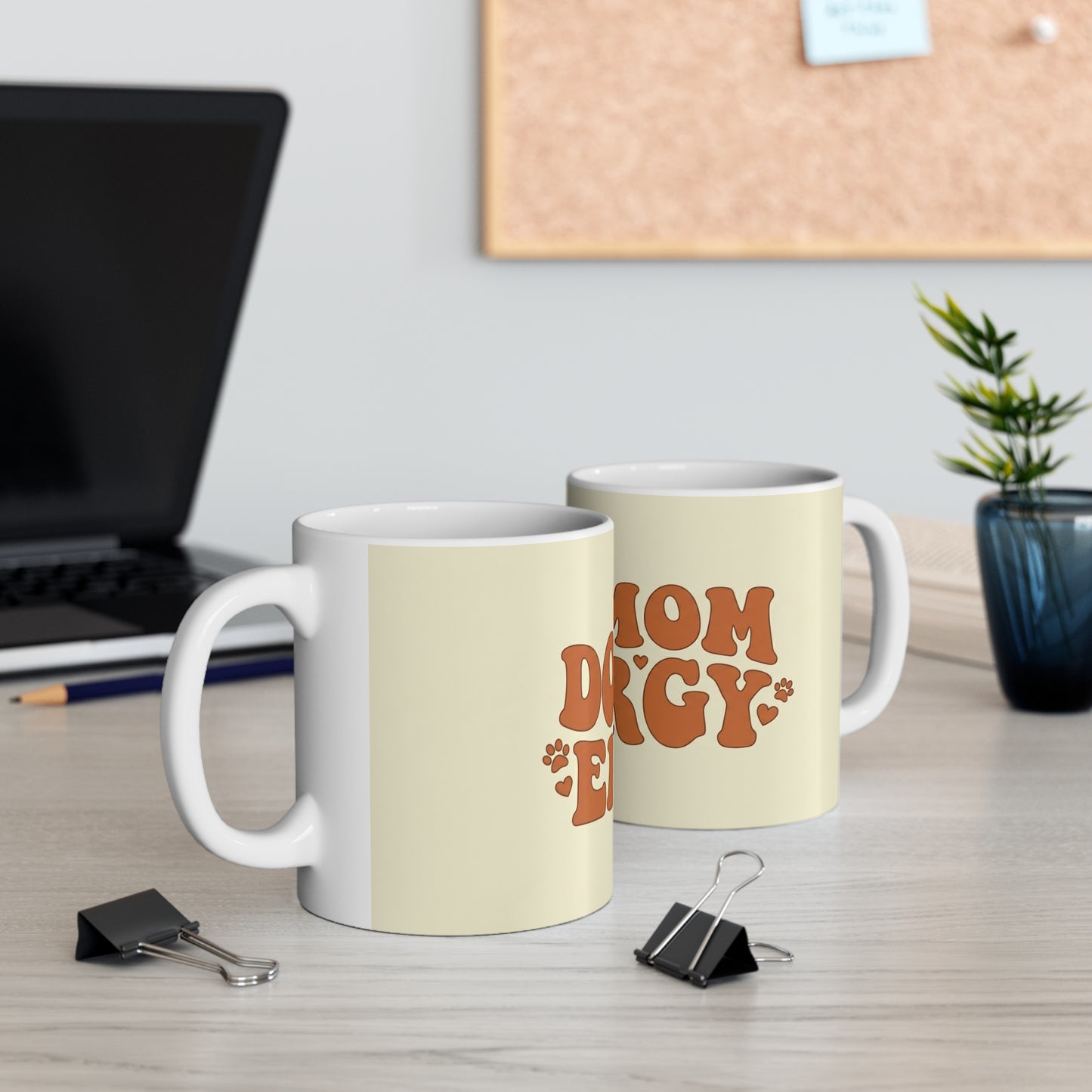 Dog Mom Energy Mug — Retro Paw Print Ceramic Coffee Cup (11oz & 15oz)
