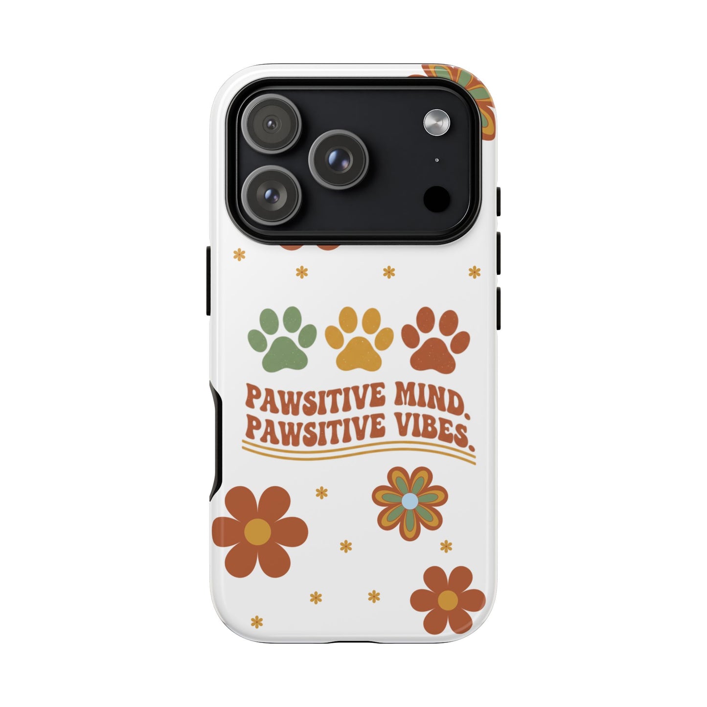 "Pawsitive Mind, Pawsitive Vibes" Retro 70s Floral Phone Case – KindPawsClub Protective Tech Wear