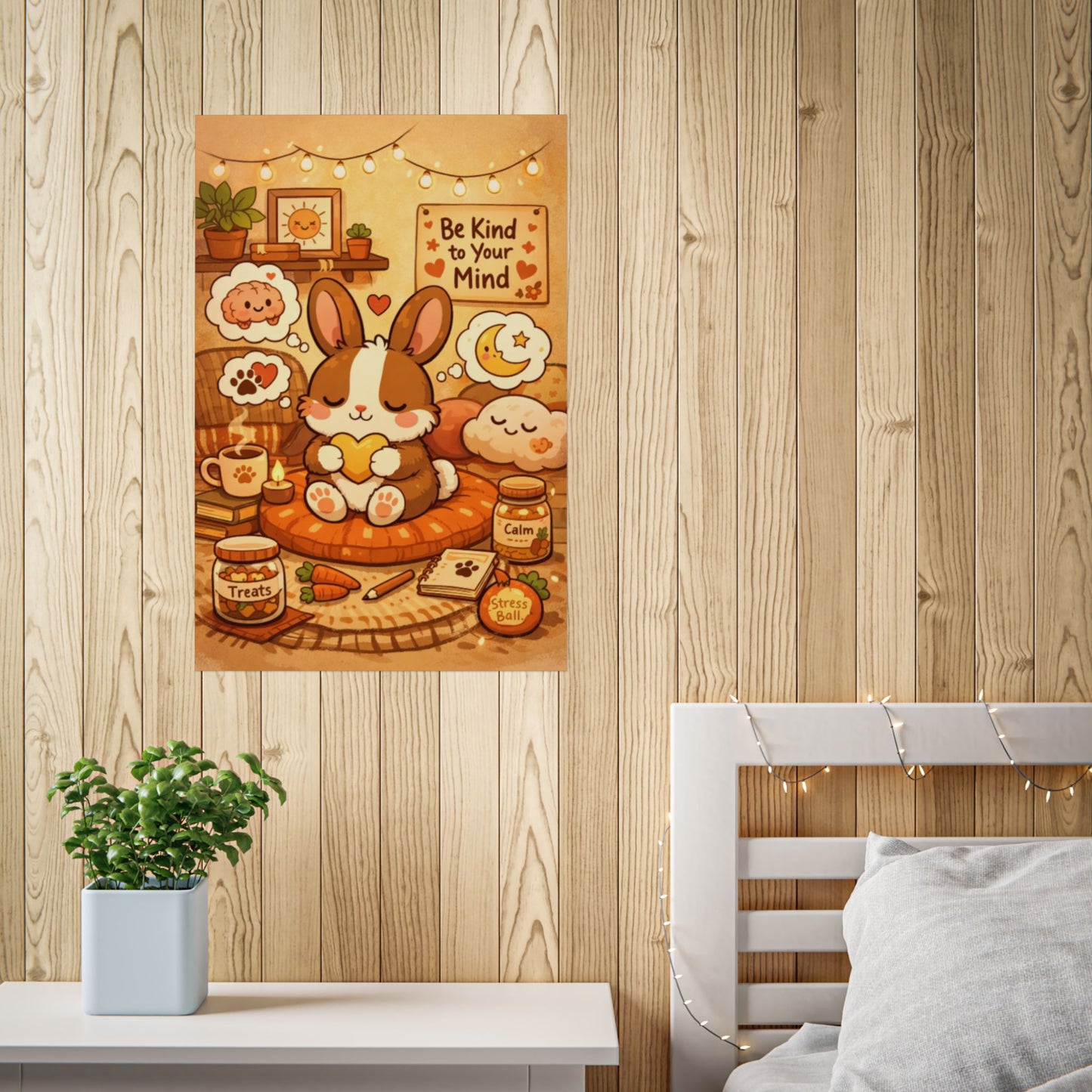 Be Kind to Your Mind Bunny Poster - 70s Minimalist Pet Wellness Wall Art