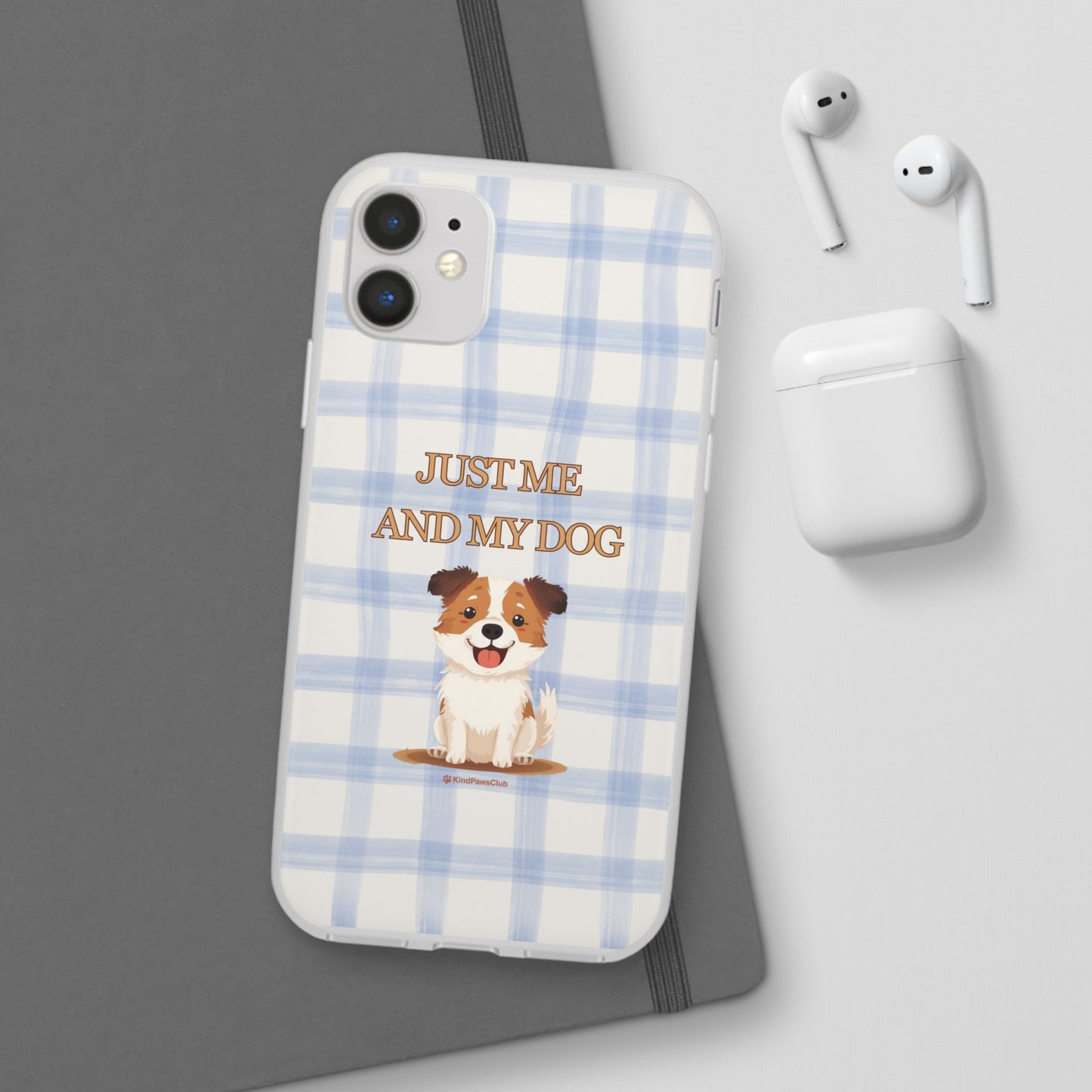 "Just Me and My Dog" iPhone Case – Retro 70s Blue Gingham Pet Wellness Phone Cover