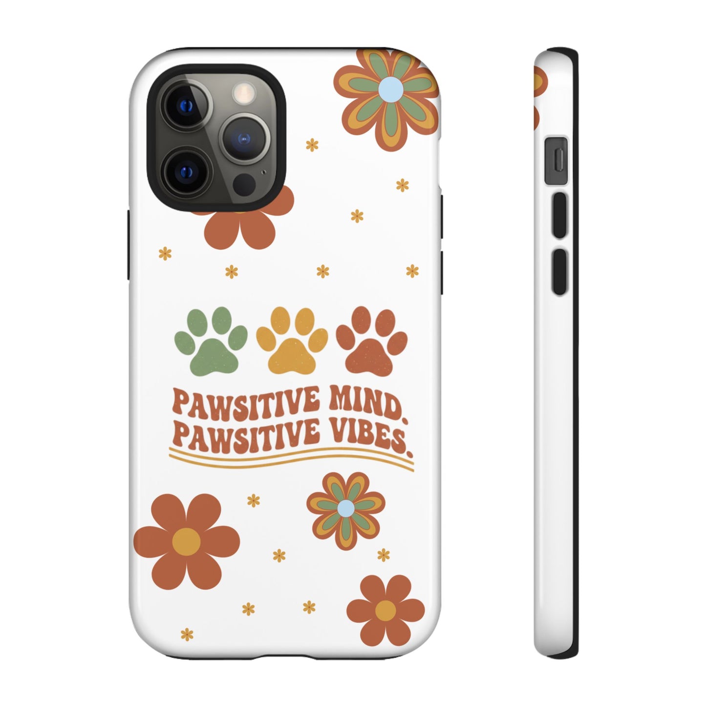 "Pawsitive Mind, Pawsitive Vibes" Retro 70s Floral Phone Case – KindPawsClub Protective Tech Wear