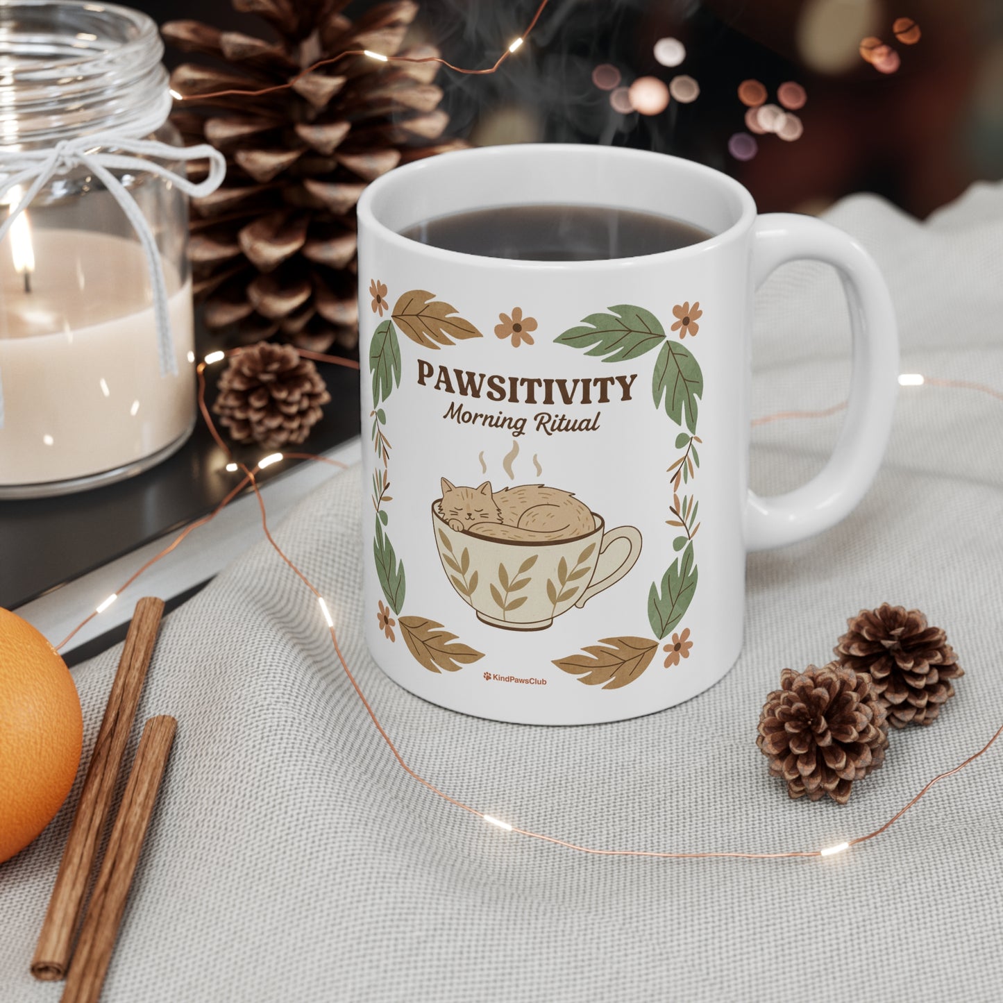 "Stay Pawsitive" Retro Cat Lover Mug – The Mindful Pet Parent Collection, 11oz