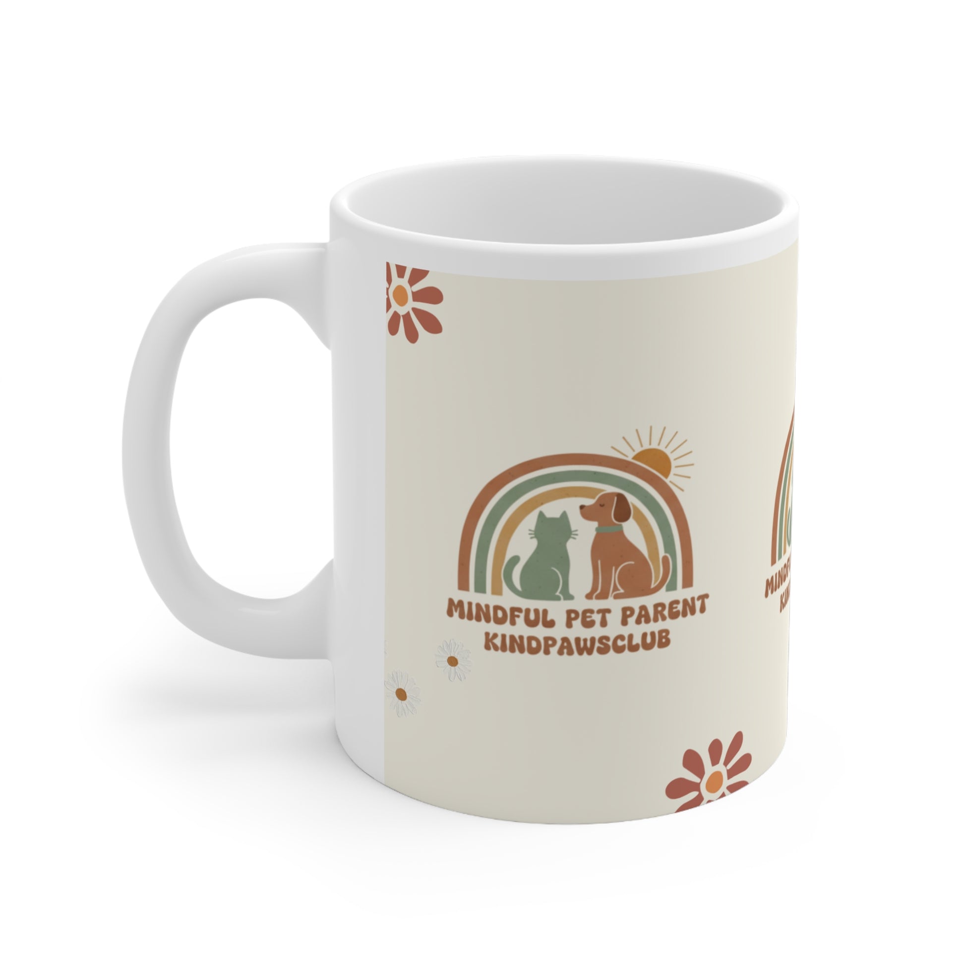 Mug with 'Mindful Pet Parent KindpawsClub' design on a white background