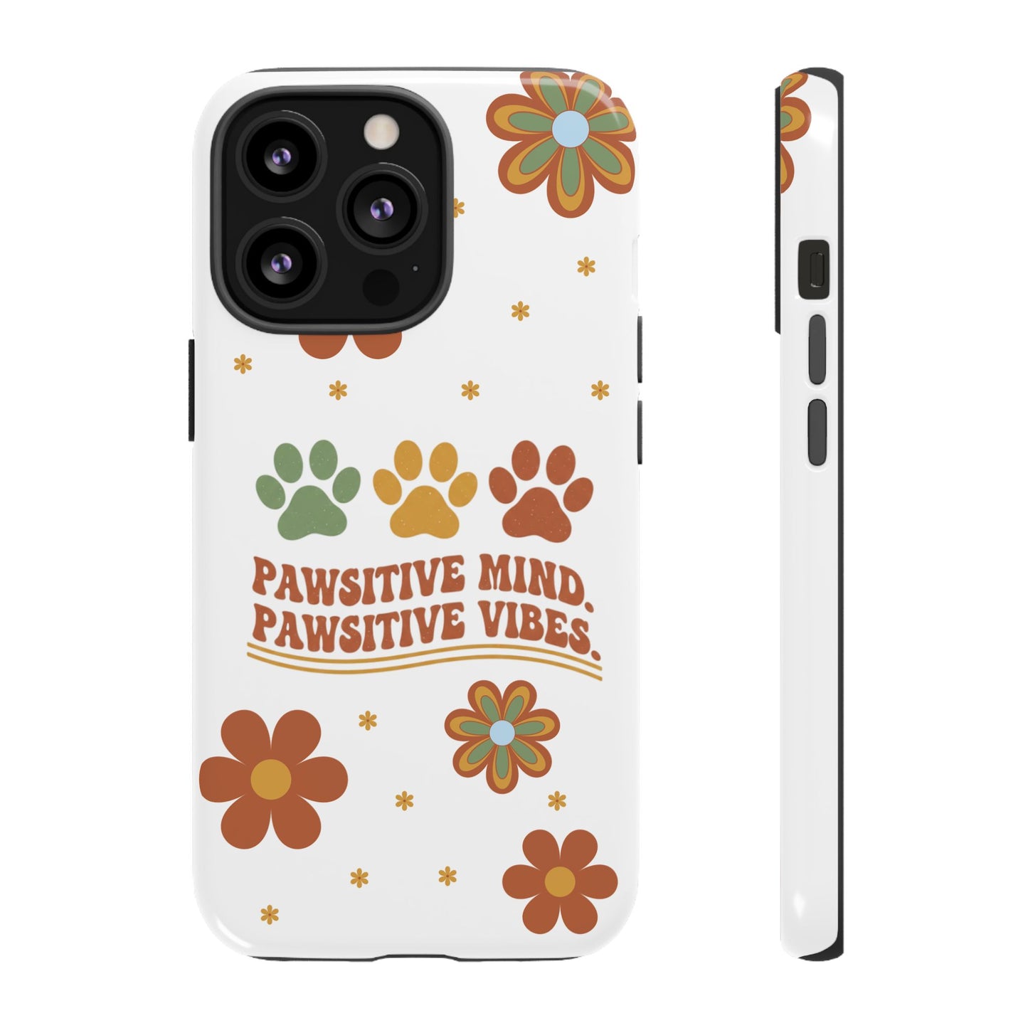 "Pawsitive Mind, Pawsitive Vibes" Retro 70s Floral Phone Case – KindPawsClub Protective Tech Wear