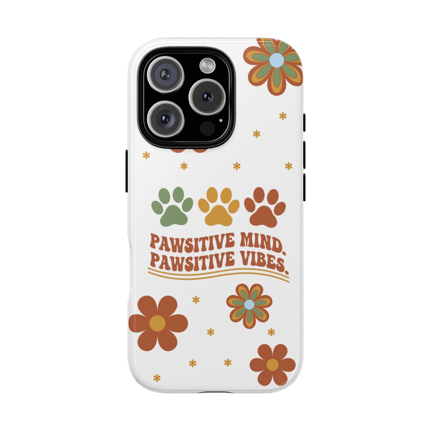 "Pawsitive Mind, Pawsitive Vibes" Retro 70s Floral Phone Case – KindPawsClub Protective Tech Wear