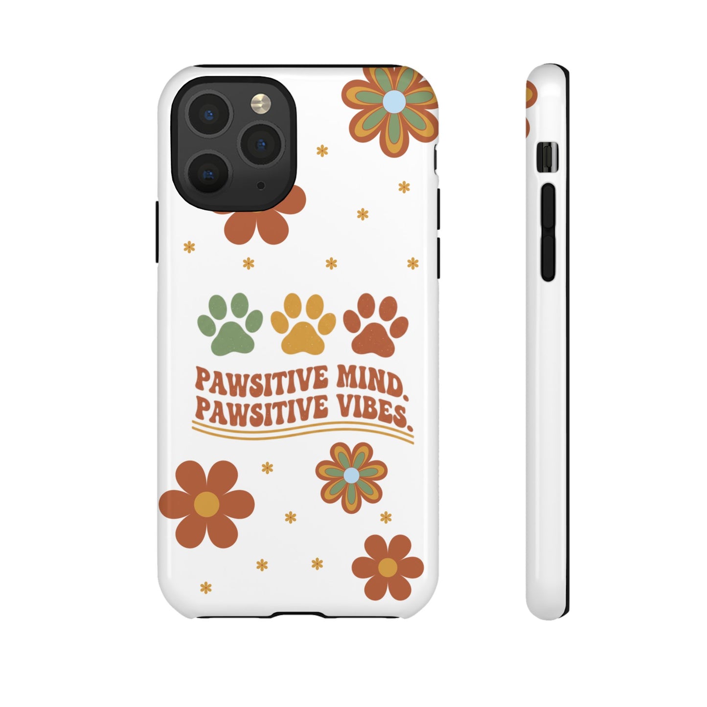 "Pawsitive Mind, Pawsitive Vibes" Retro 70s Floral Phone Case – KindPawsClub Protective Tech Wear