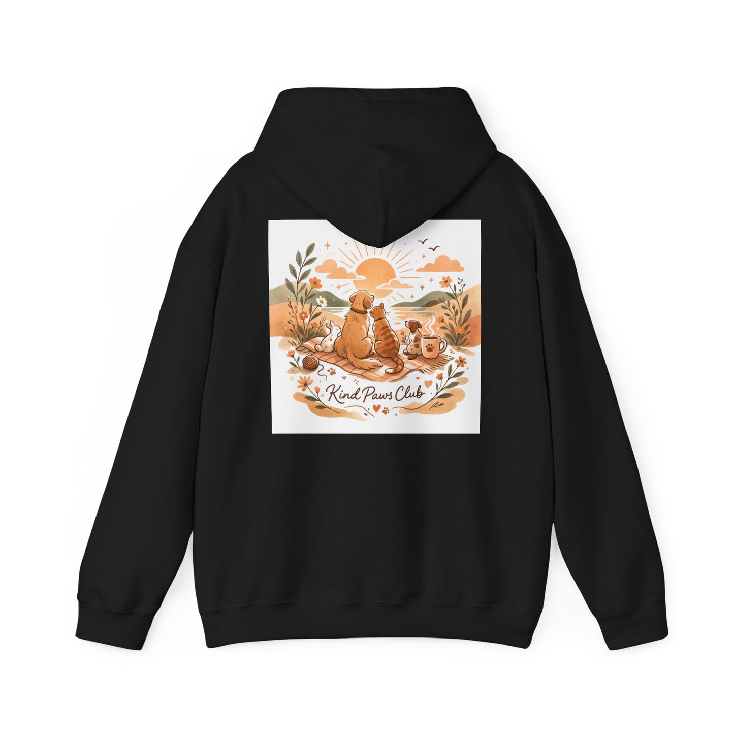 Retro Sunset Pet Wellness Hoodie - 70s Minimalist KindPawsClub Oversized Sweatshirt