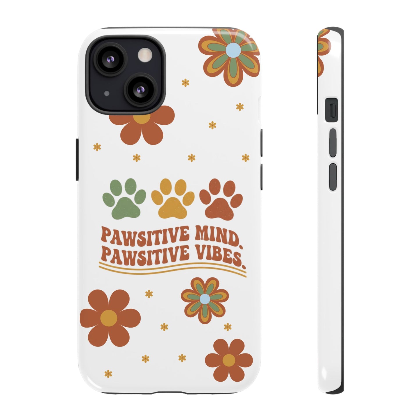 "Pawsitive Mind, Pawsitive Vibes" Retro 70s Floral Phone Case – KindPawsClub Protective Tech Wear