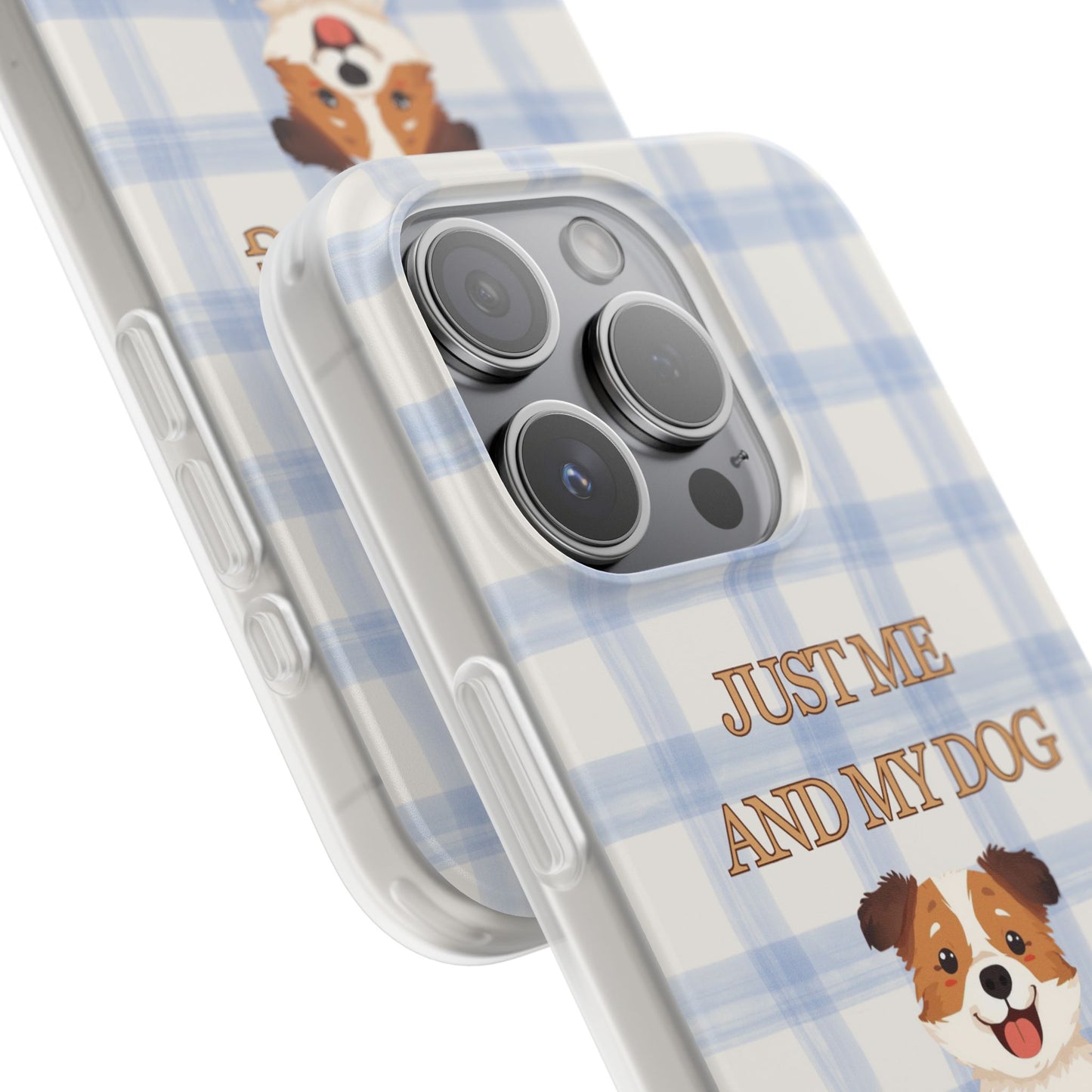 "Just Me and My Dog" iPhone Case – Retro 70s Blue Gingham Pet Wellness Phone Cover