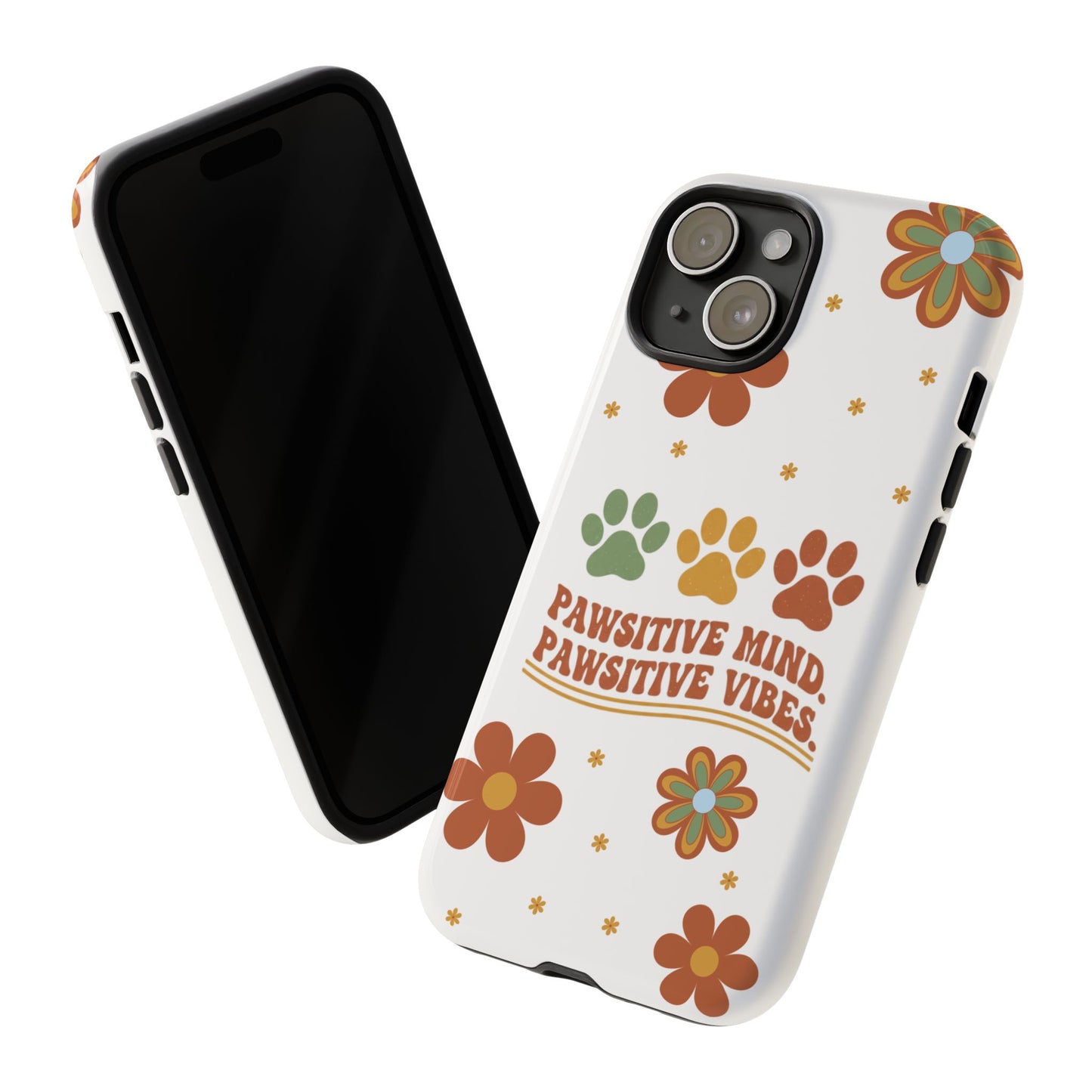 "Pawsitive Mind, Pawsitive Vibes" Retro 70s Floral Phone Case – KindPawsClub Protective Tech Wear