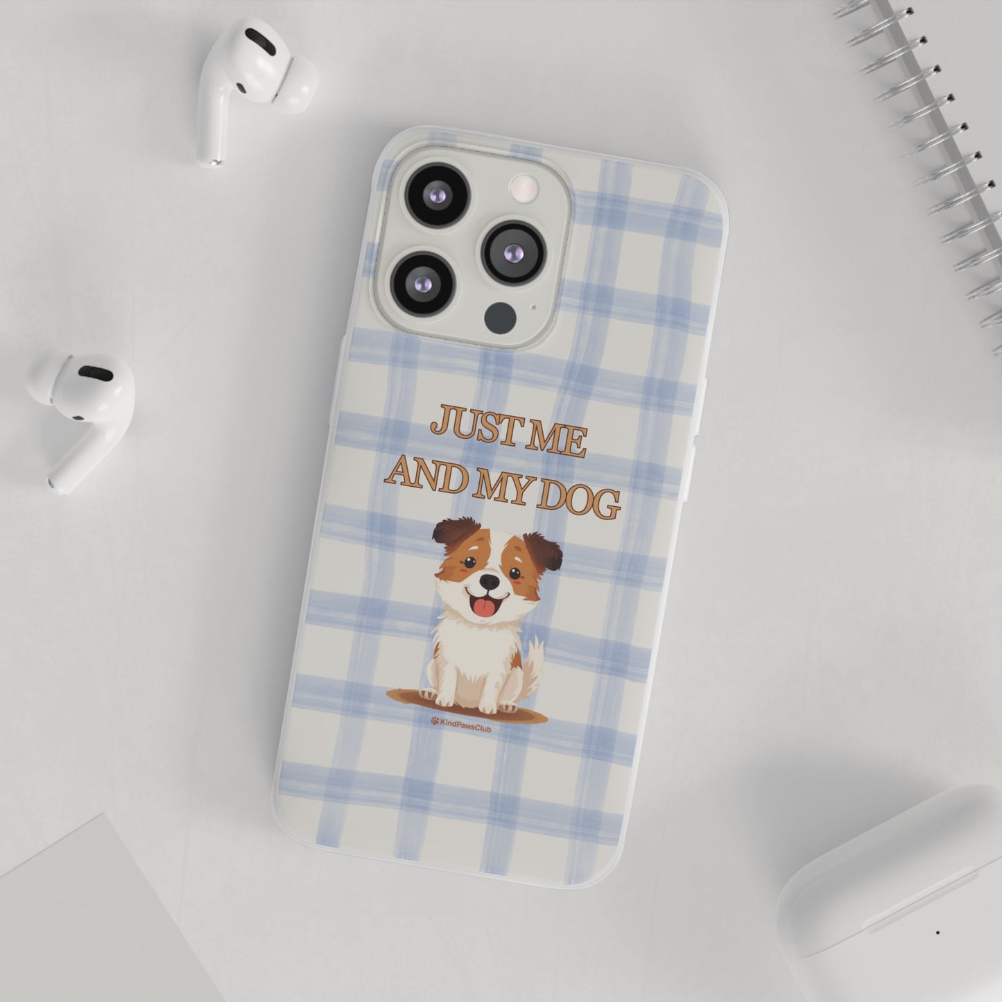 "Just Me and My Dog" iPhone Case – Retro 70s Blue Gingham Pet Wellness Phone Cover