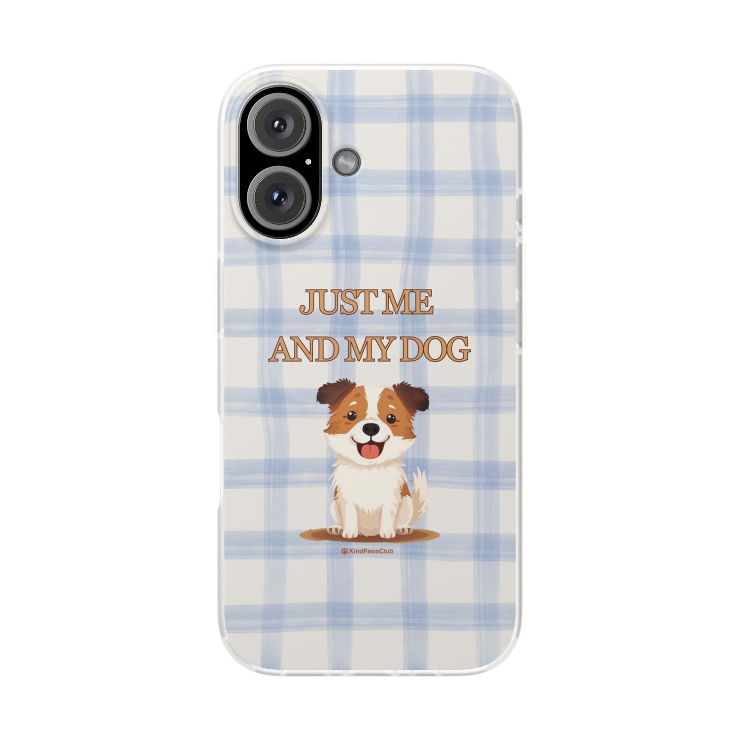 "Just Me and My Dog" iPhone Case – Retro 70s Blue Gingham Pet Wellness Phone Cover