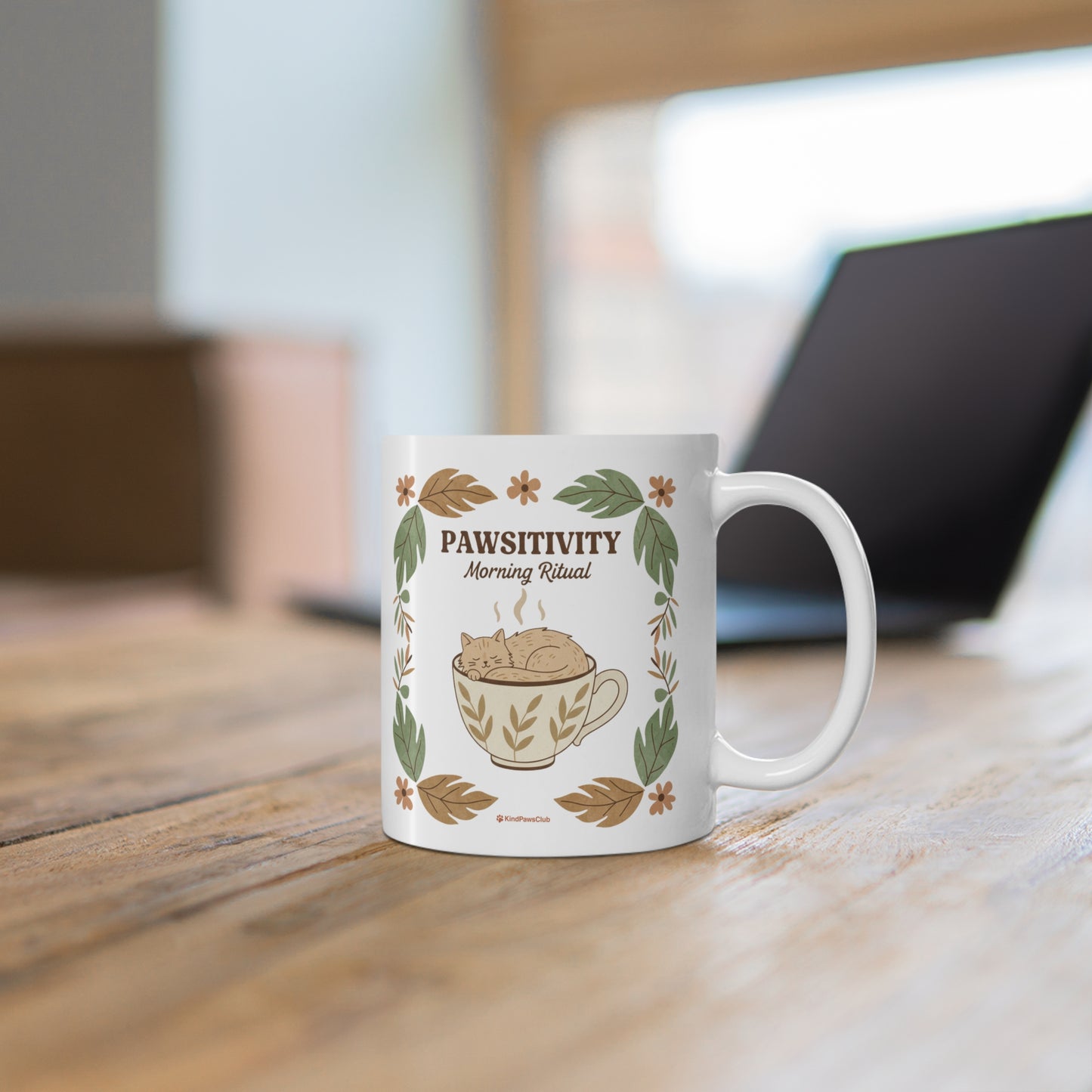 "Stay Pawsitive" Retro Cat Lover Mug – The Mindful Pet Parent Collection, 11oz