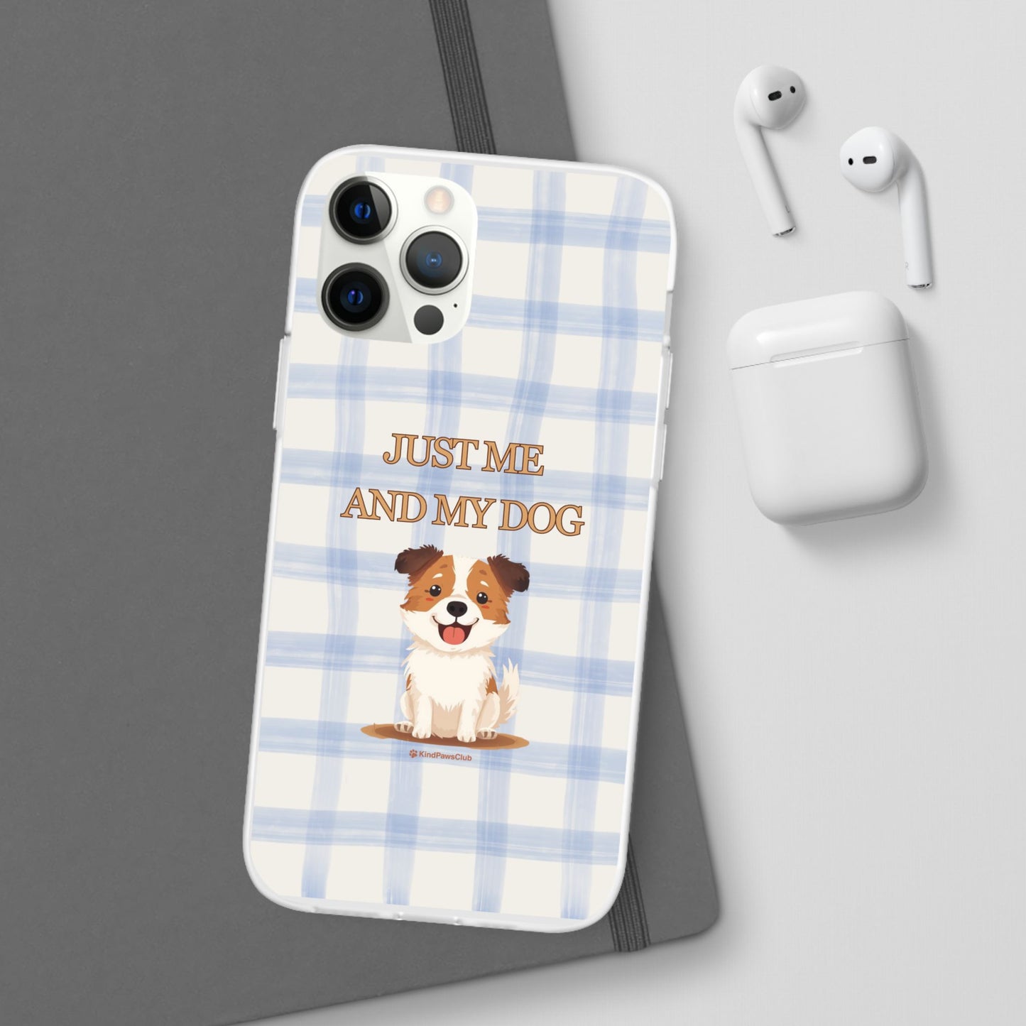 "Just Me and My Dog" iPhone Case – Retro 70s Blue Gingham Pet Wellness Phone Cover