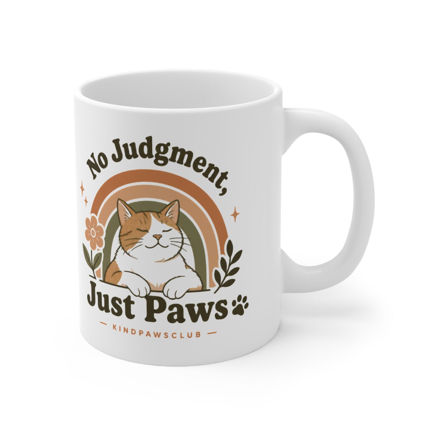 No Judgment Just Paws Cat Mug – Cute Cat Lover Coffee Cup | Aesthetic Pet Lover Gift
