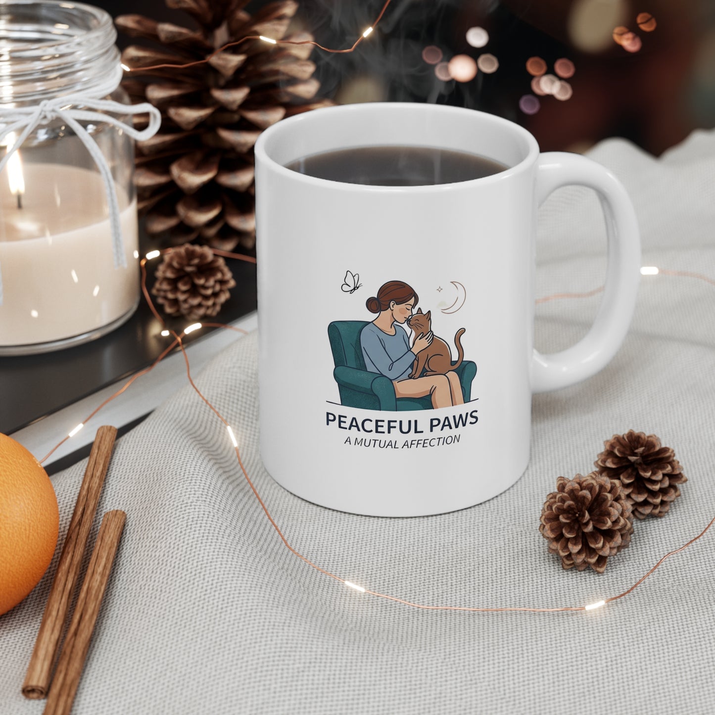 Peaceful Paws Cat Mom Mug - Minimalist Mutual Affection Coffee Cup