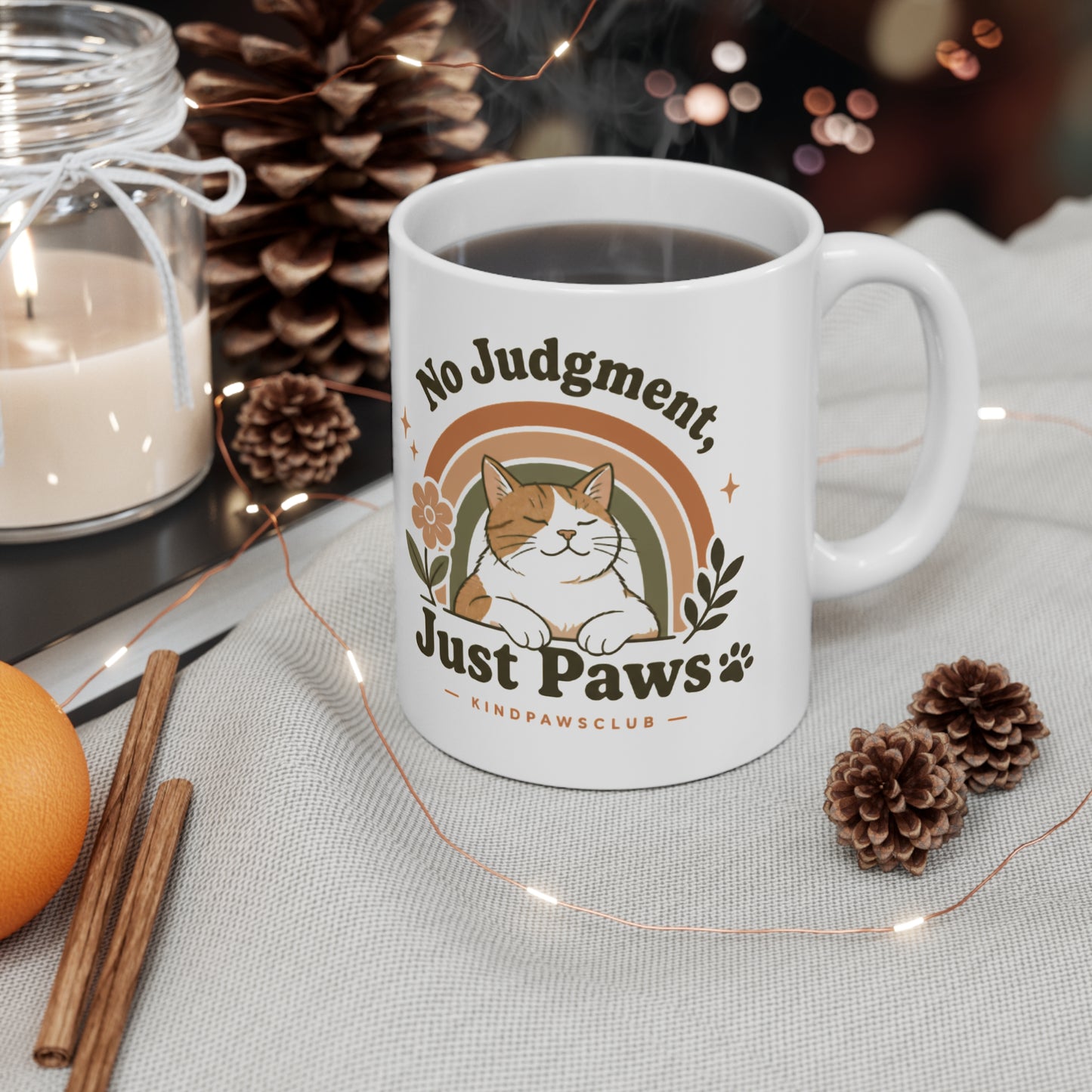 No Judgment Just Paws Cat Mug – Cute Cat Lover Coffee Cup | Aesthetic Pet Lover Gift