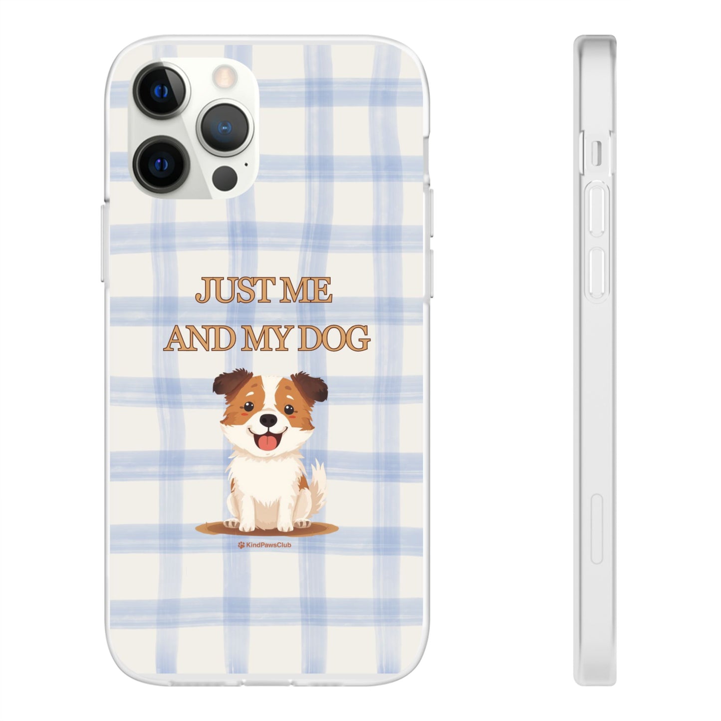 "Just Me and My Dog" iPhone Case – Retro 70s Blue Gingham Pet Wellness Phone Cover