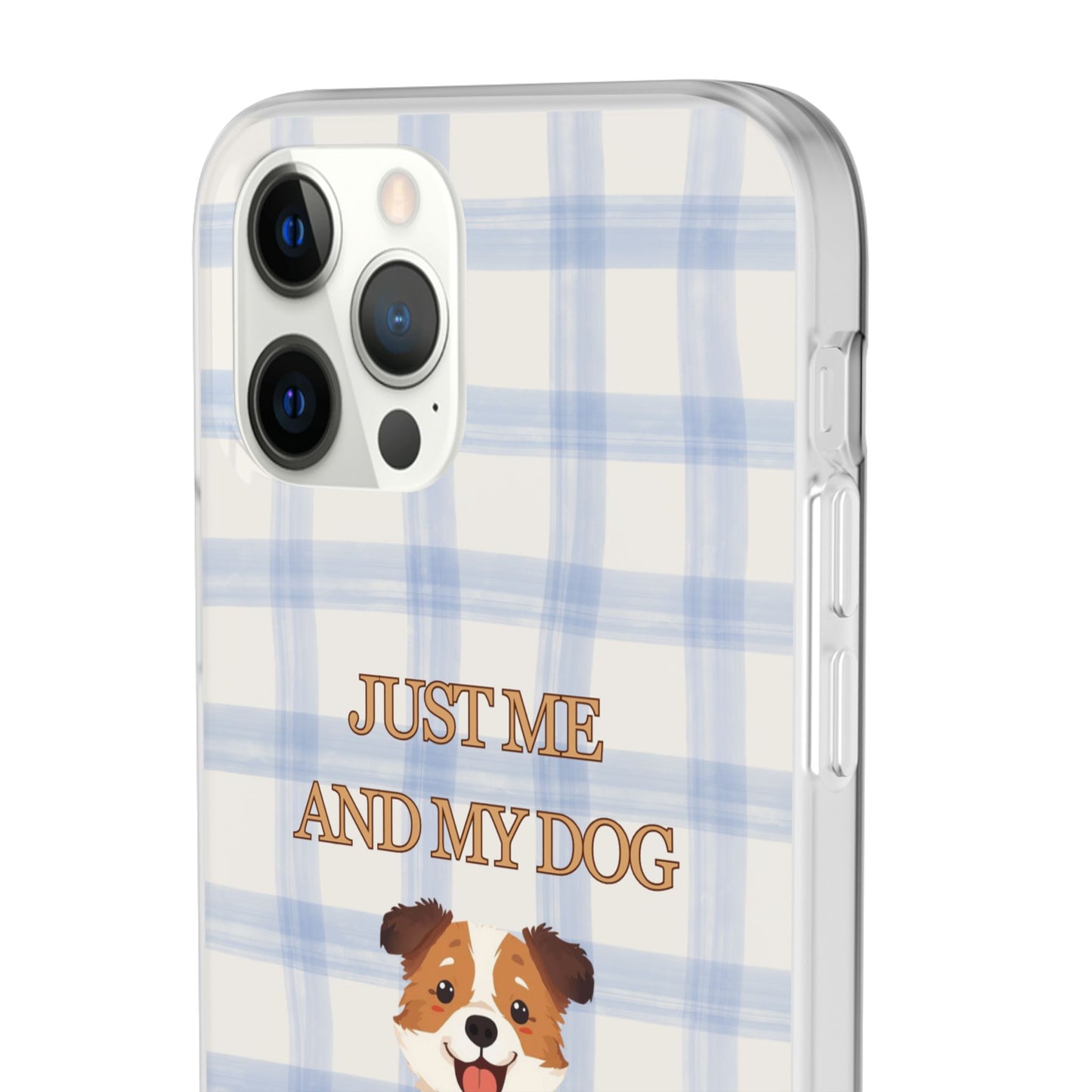 "Just Me and My Dog" iPhone Case – Retro 70s Blue Gingham Pet Wellness Phone Cover