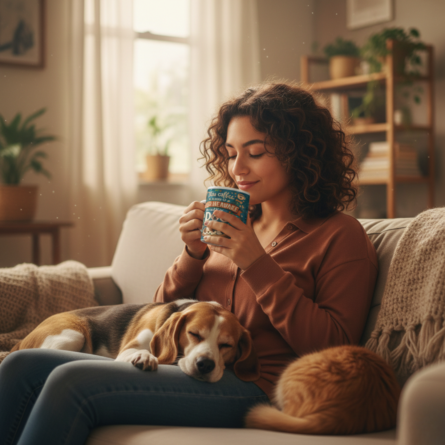 "Coffee & Dog Naps" Retro Mug – 70s Aesthetic Humorous Pet Lover Coffee Cup