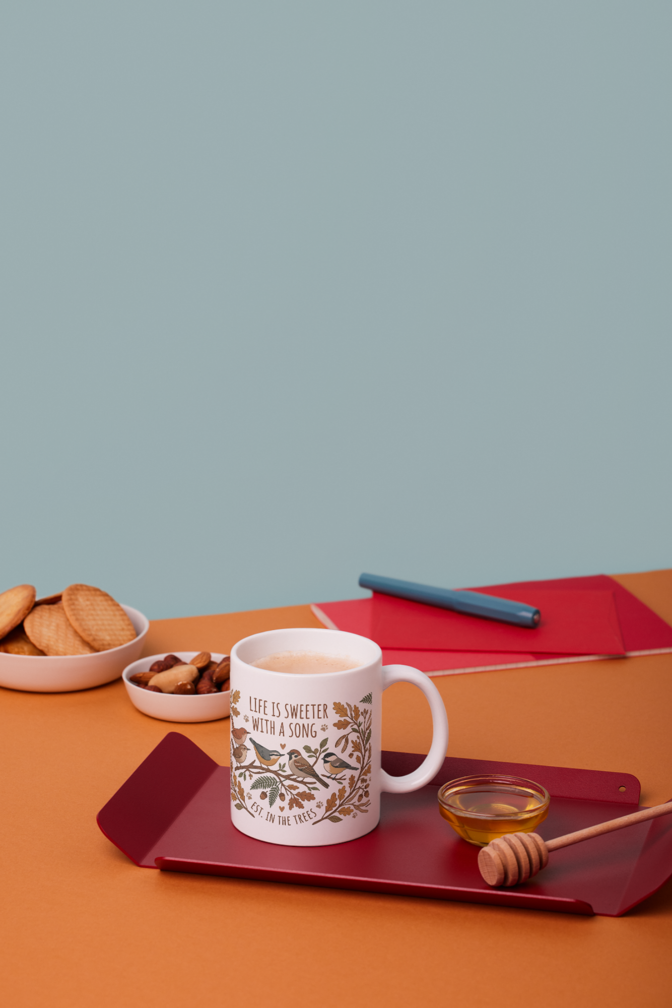 Ceramic Mug — "Life Is Sweeter With a Song" Bird & Autumn Leaf Coffee Cup (11oz)