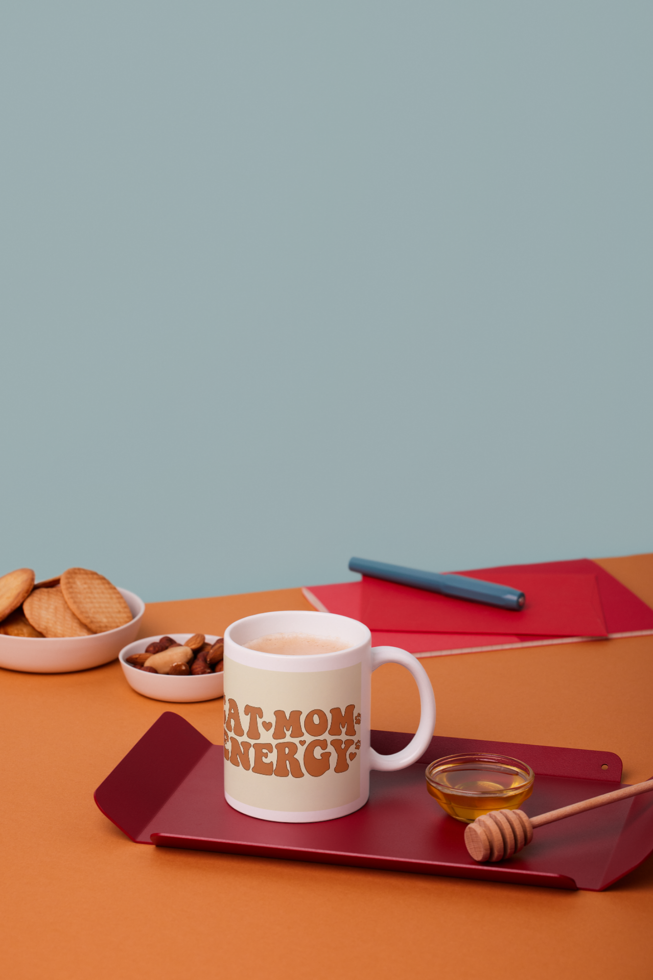 Cat Mom Energy Retro Mug | 11oz Minimalist 70s Ceramic Coffee Cup