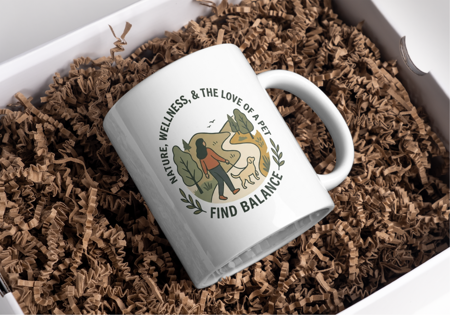 Find Balance Nature & Pet Wellness Mug | Retro Minimalist Ceramic Coffee Cup
