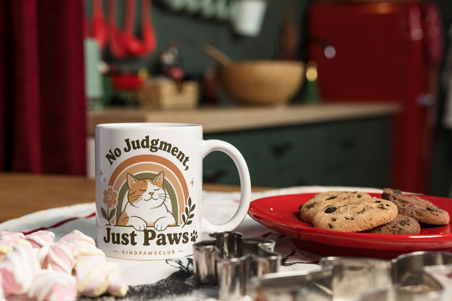 No Judgment Just Paws Cat Mug – Cute Cat Lover Coffee Cup | Aesthetic Pet Lover Gift